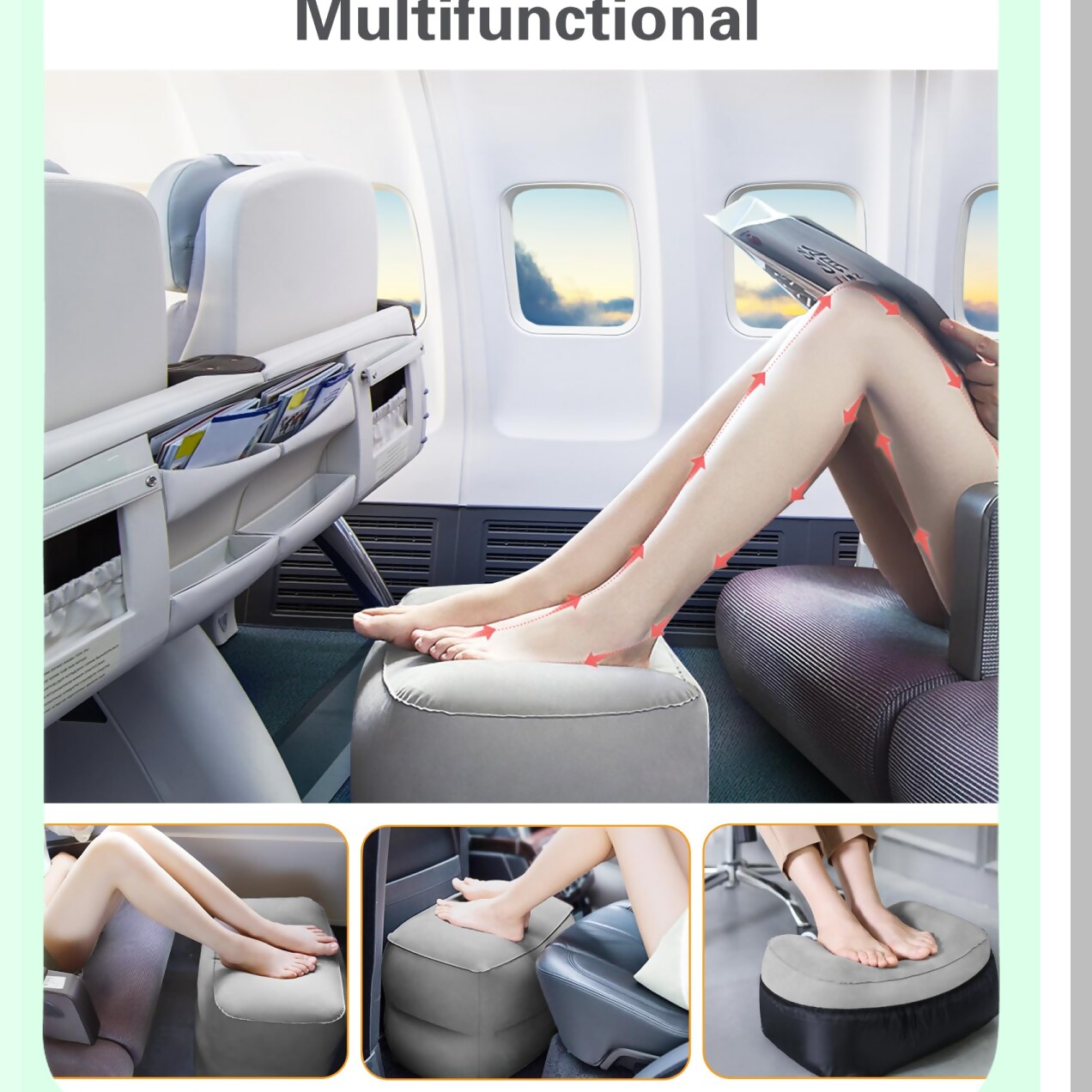 TravelEase Inflatable Foot Rest Pillow - Adjustable Height Airplane Travel Cushion for Kids and Adults - Portable Sleep Aid for Office, Home, and Any Journey - 1 Pack