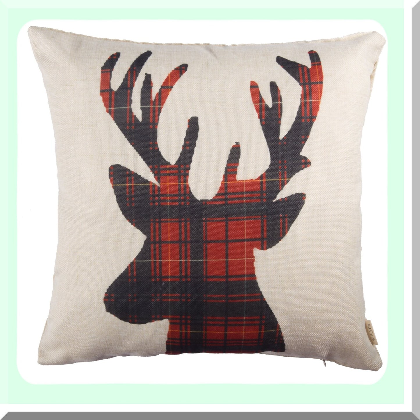 Winter Wonderland Reindeer Pillow Cover - Xmas Red Black Buffalo Plaid Check Elk Farmhouse Decorative Cushion Case for Sofa Couch - 18x18 Cotton Linen Antlers Theme