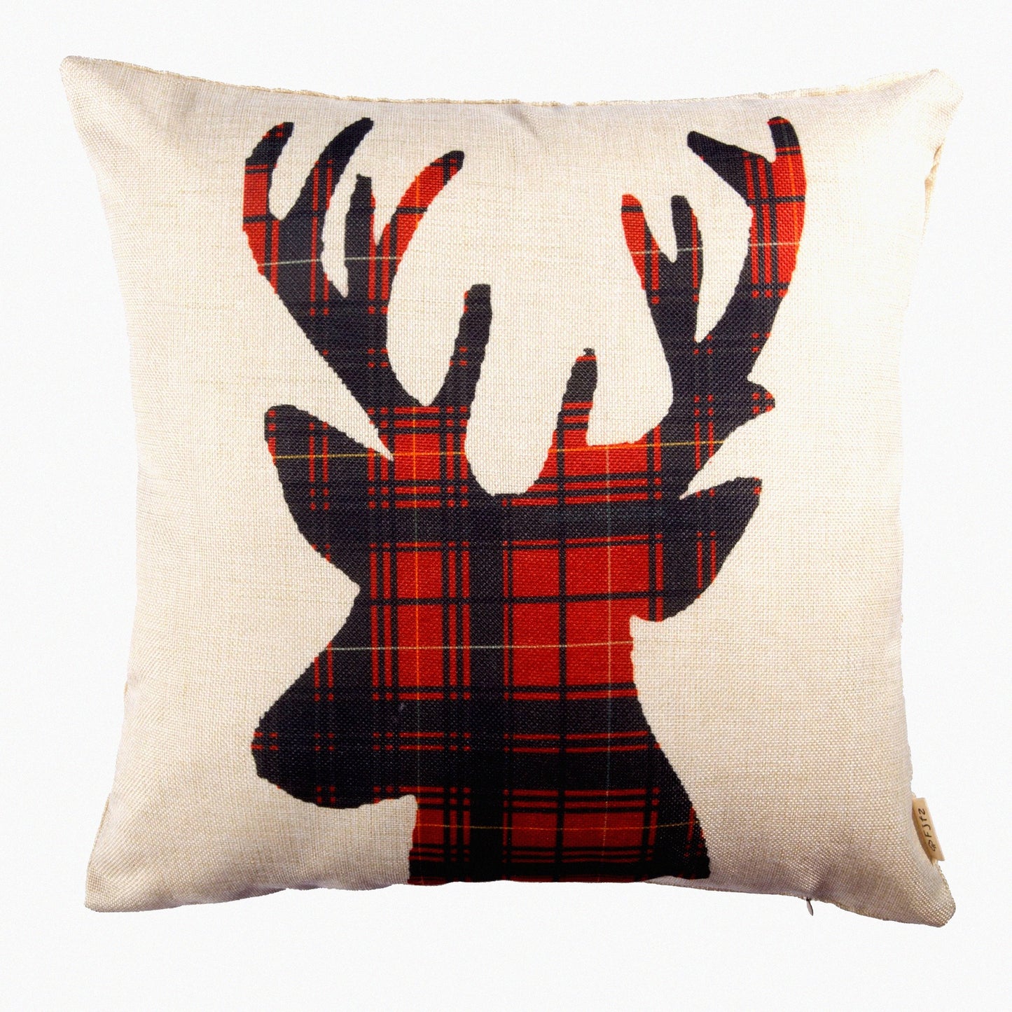 Winter Wonderland Reindeer Pillow Cover - Xmas Red Black Buffalo Plaid Check Elk Farmhouse Decorative Cushion Case for Sofa Couch - 18x18 Cotton Linen Antlers Theme