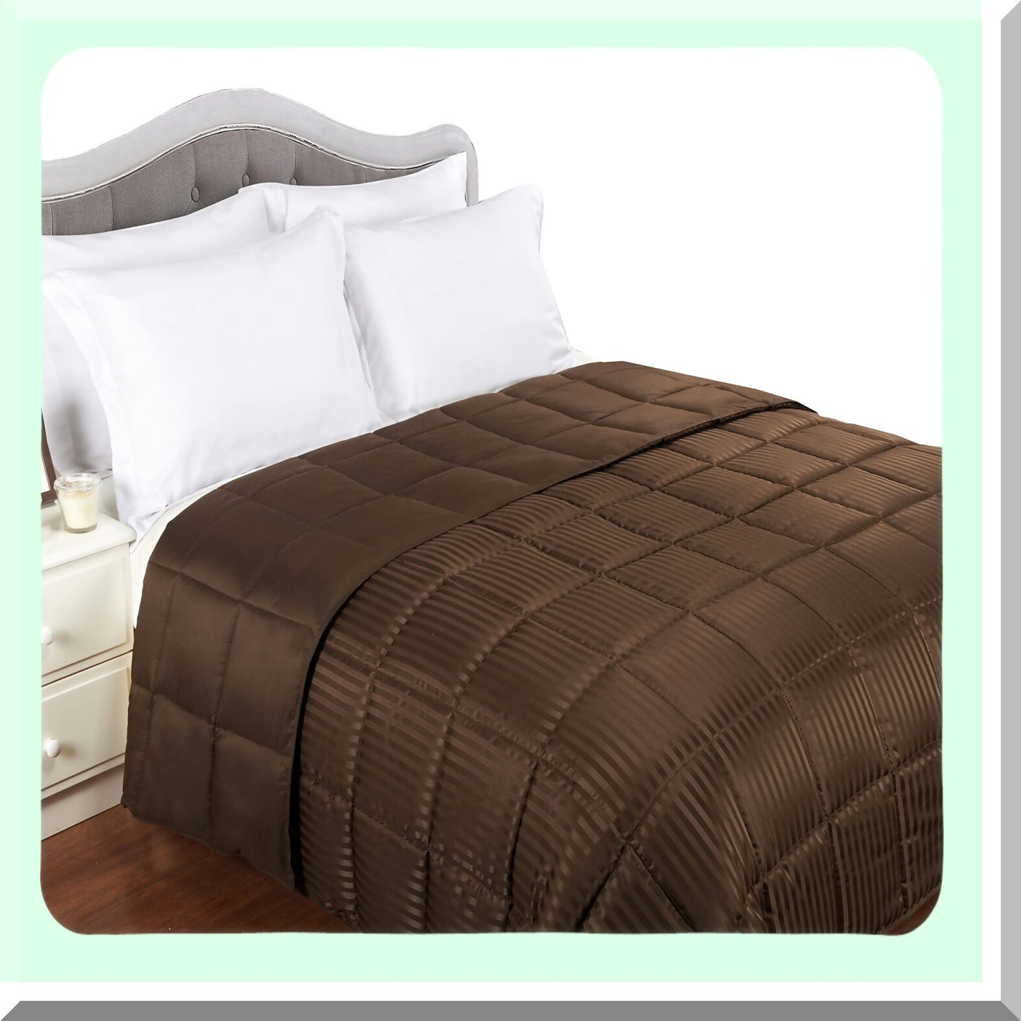SilkySoft Reversible Down Alternative Blanket - Oversized Throw for Full/Queen Bed, Chocolate Striped Shell