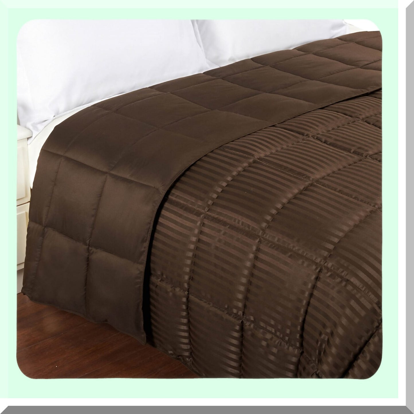 SilkySoft Reversible Down Alternative Blanket - Oversized Throw for Full/Queen Bed, Chocolate Striped Shell