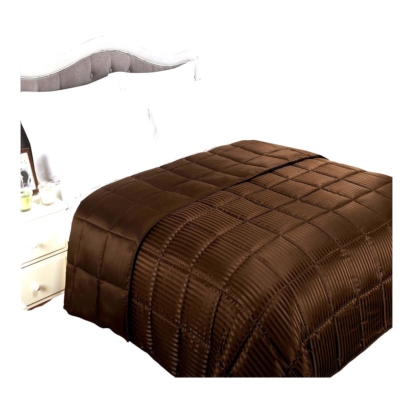 SilkySoft Reversible Down Alternative Blanket - Oversized Throw for Full/Queen Bed, Chocolate Striped Shell