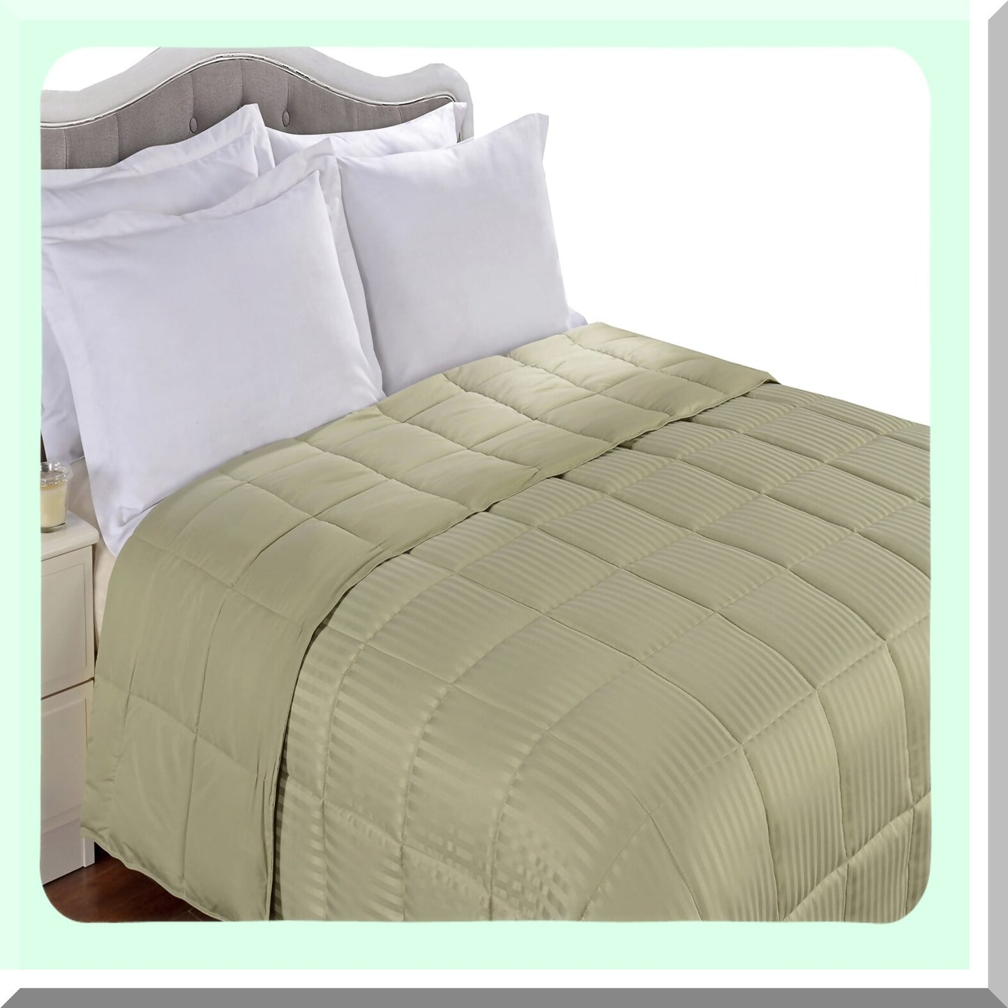 Sage Stripe Reversible Down Alternative Blanket - Twin XL Bed Blanket & Oversized Throw - Silky Soft Shell - All Season Comfort - Hypoallergenic & Cozy