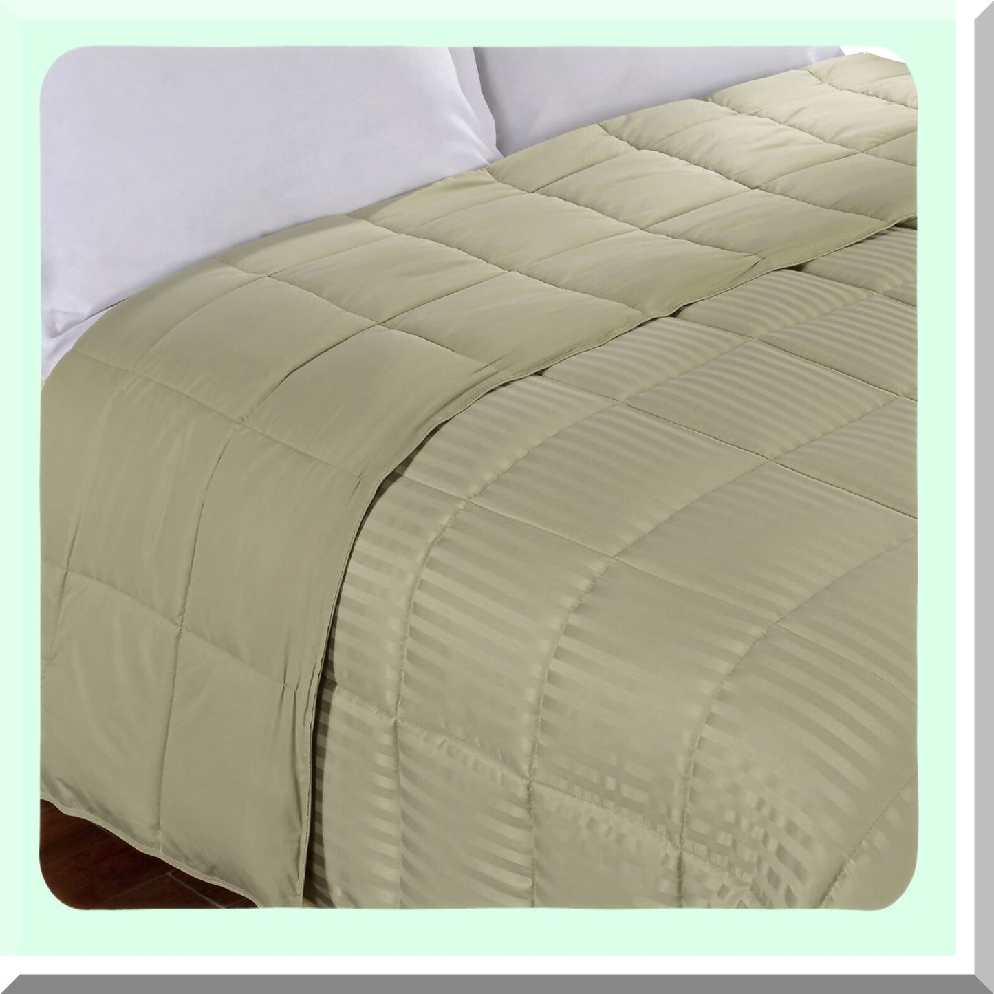 Sage Stripe Reversible Down Alternative Blanket - Twin XL Bed Blanket & Oversized Throw - Silky Soft Shell - All Season Comfort - Hypoallergenic & Cozy