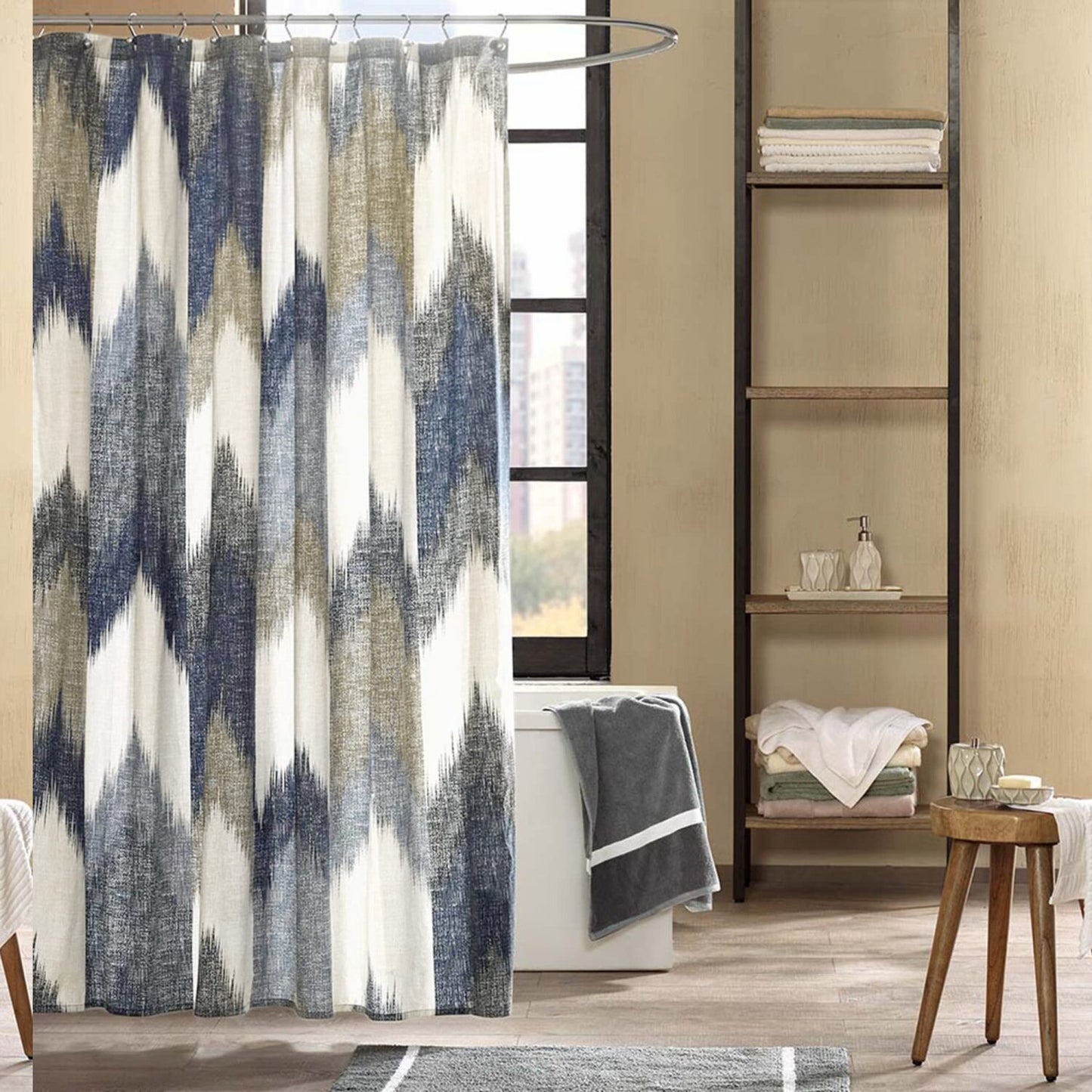 Cotton Shower Curtain 72x72 Navy Abstract Pattern