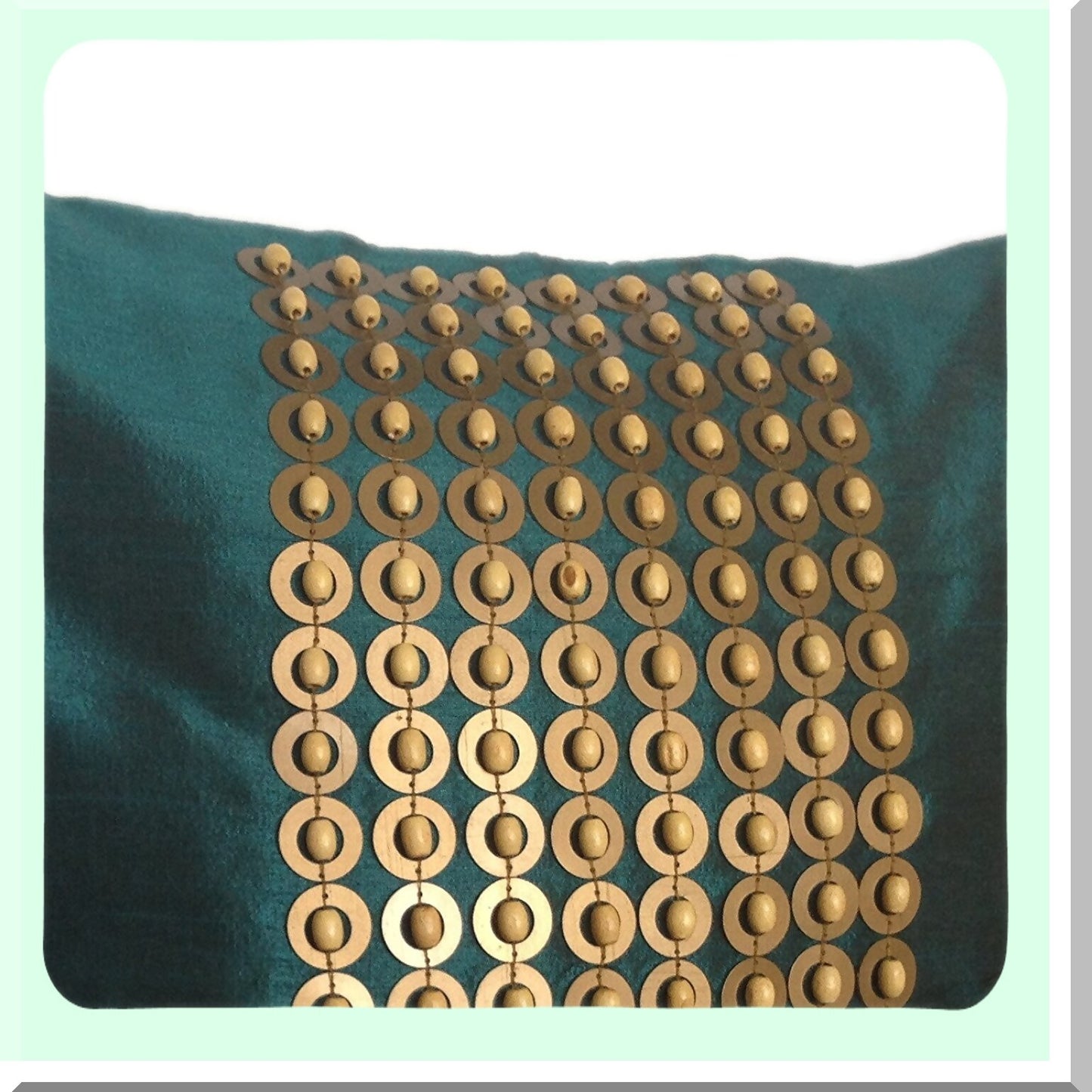 Luxury Sequin Beaded Teal Pillow Cover - 16x16 inch Panel Pattern with Gold Embroidery - Elegant Dark Teal Decor Accent
