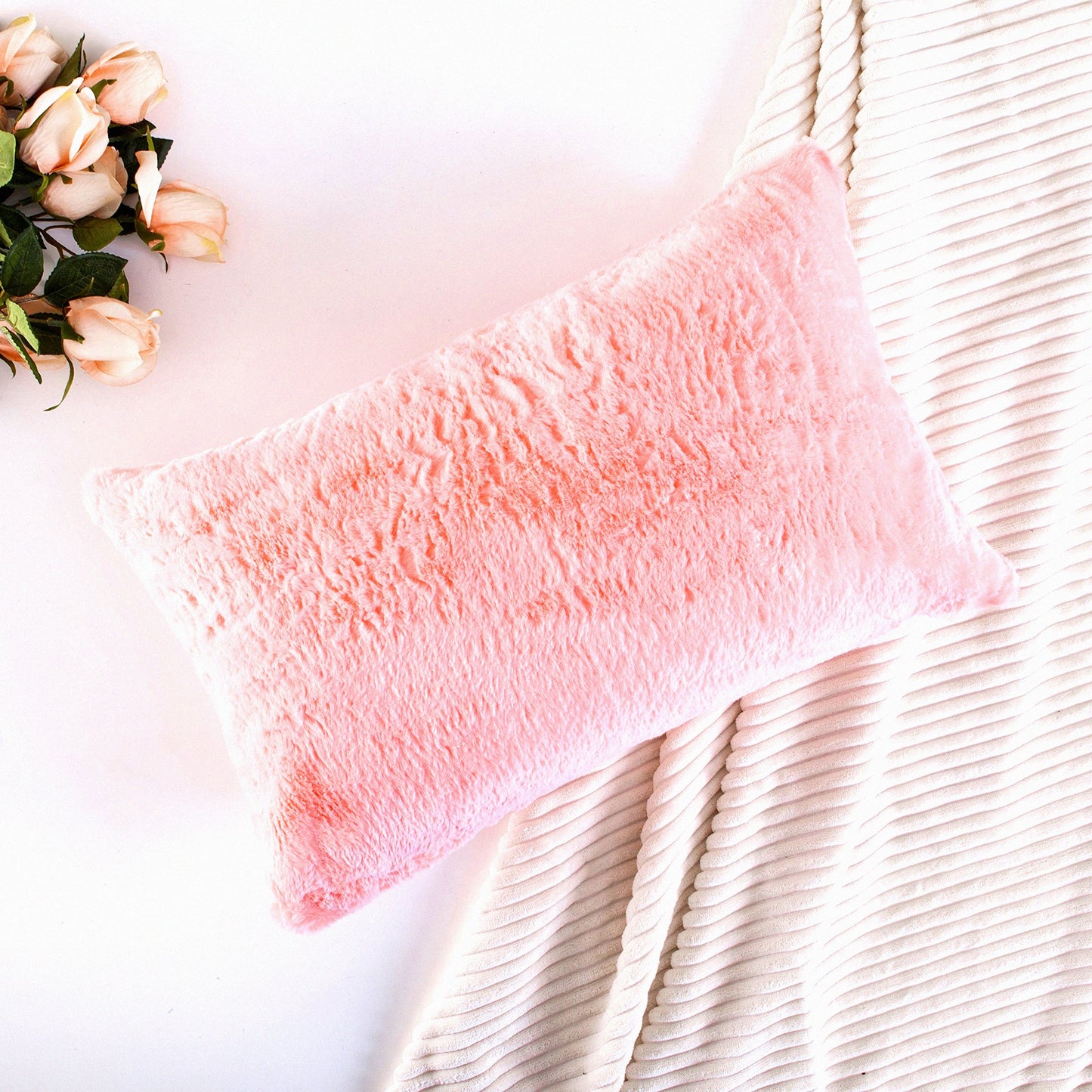 Spring Fluff 12x20 Pink Pillowcase - Teen Girl's Plush Cushion Cover - Soft Oblong Throw Pillow - Spring Decor - 12 x 20 inch - Supersoft