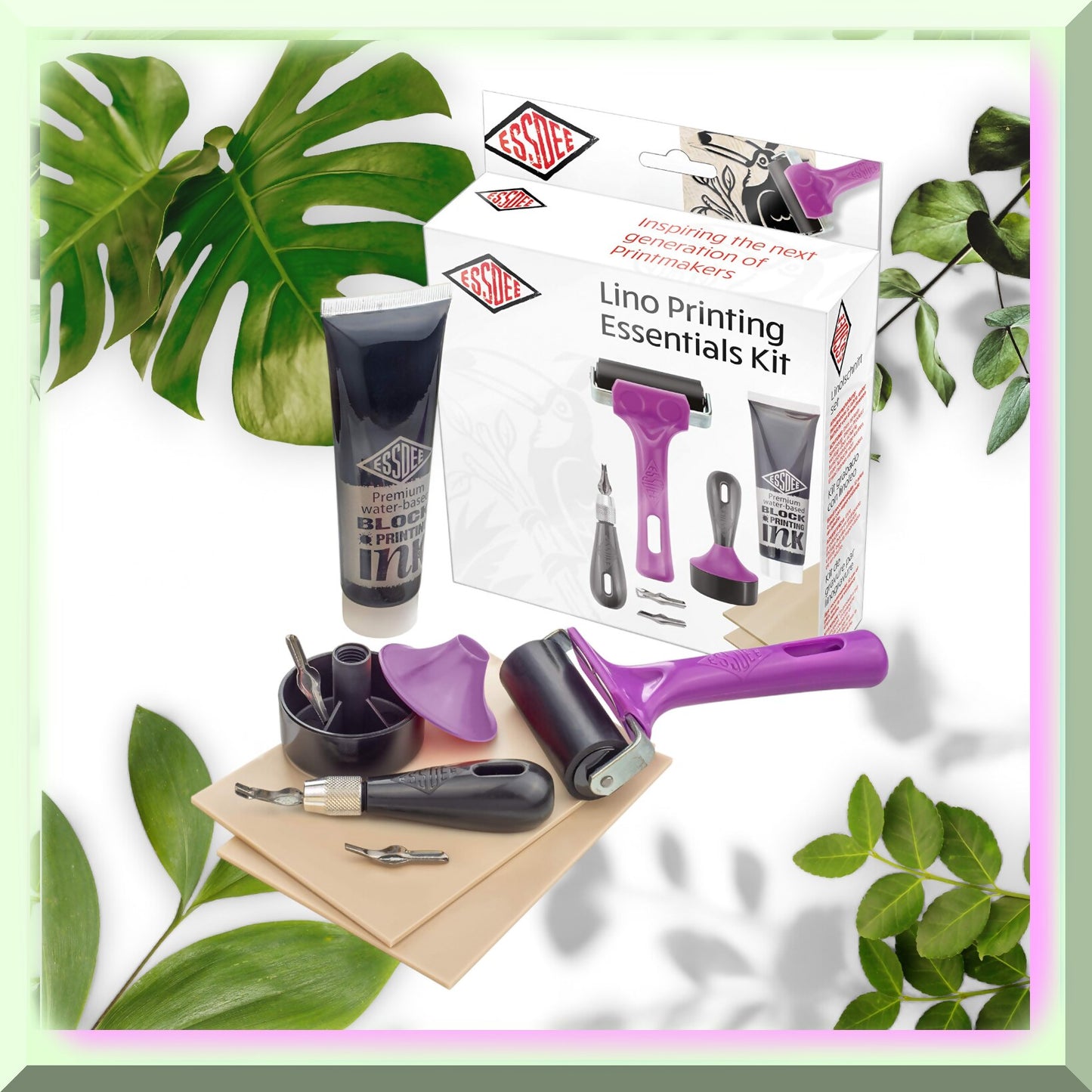 UK-Made Block Printing Kit with Ink Rollers and Cutters