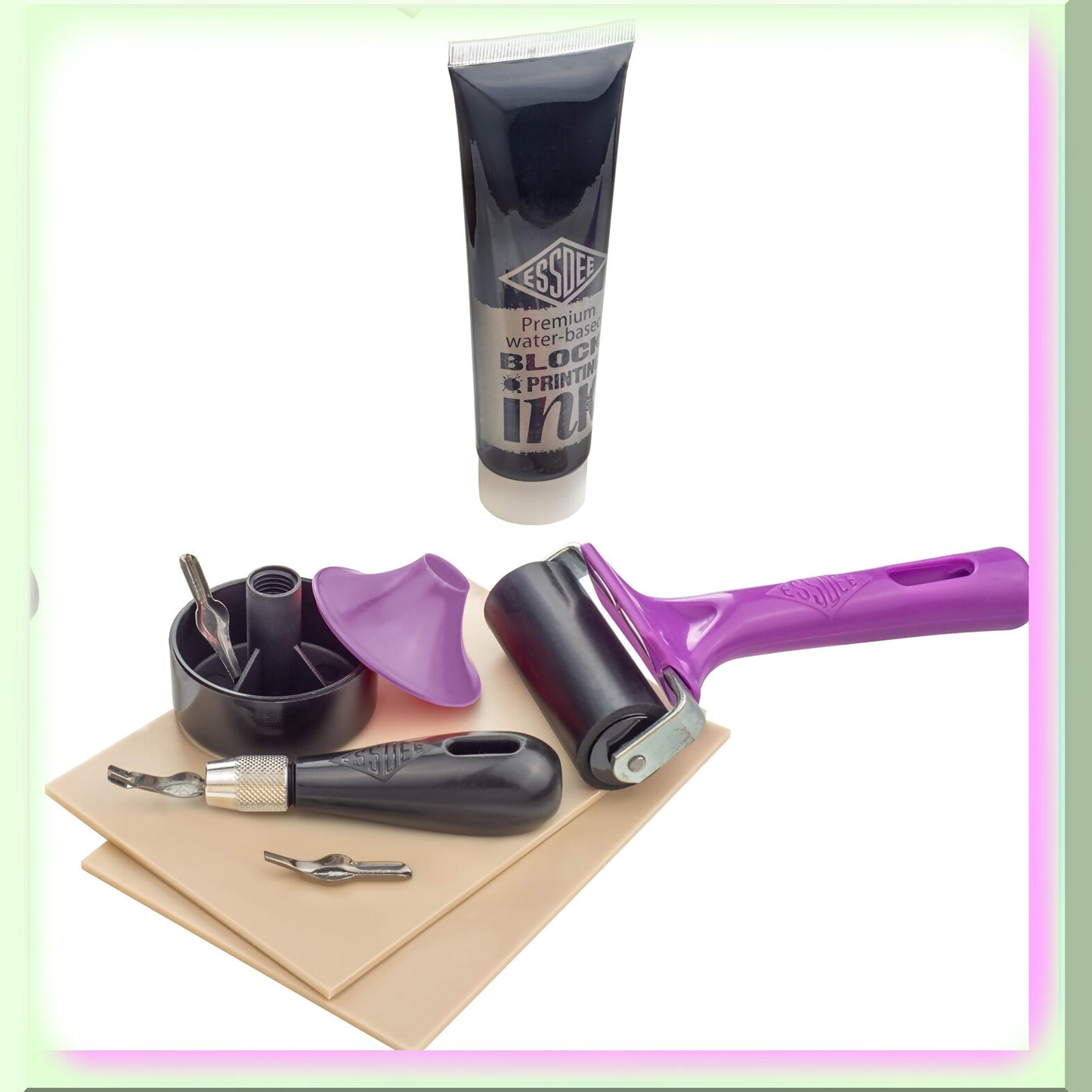 UK-Made Block Printing Kit with Ink Rollers and Cutters