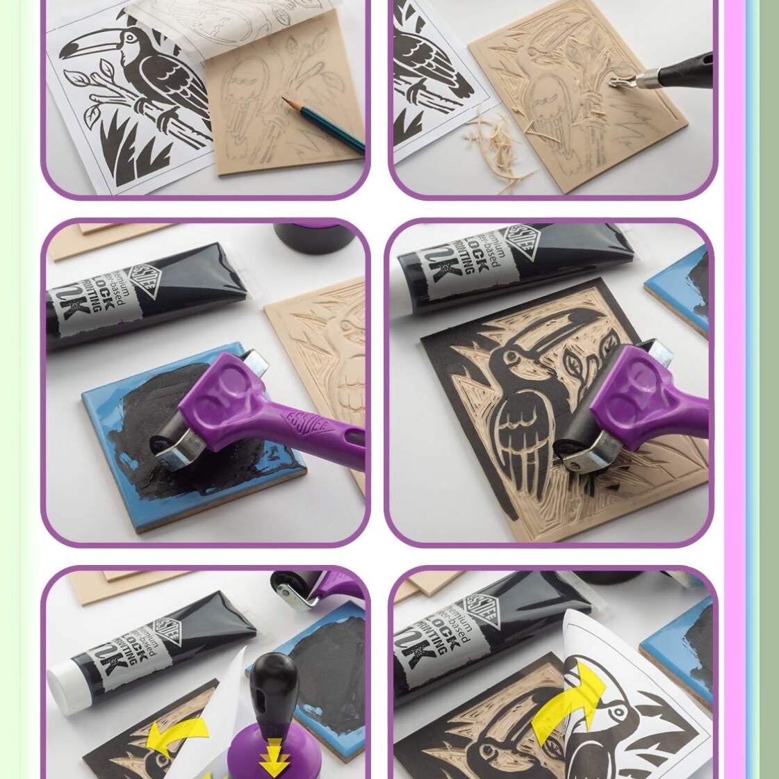 UK-Made Block Printing Kit with Ink Rollers and Cutters