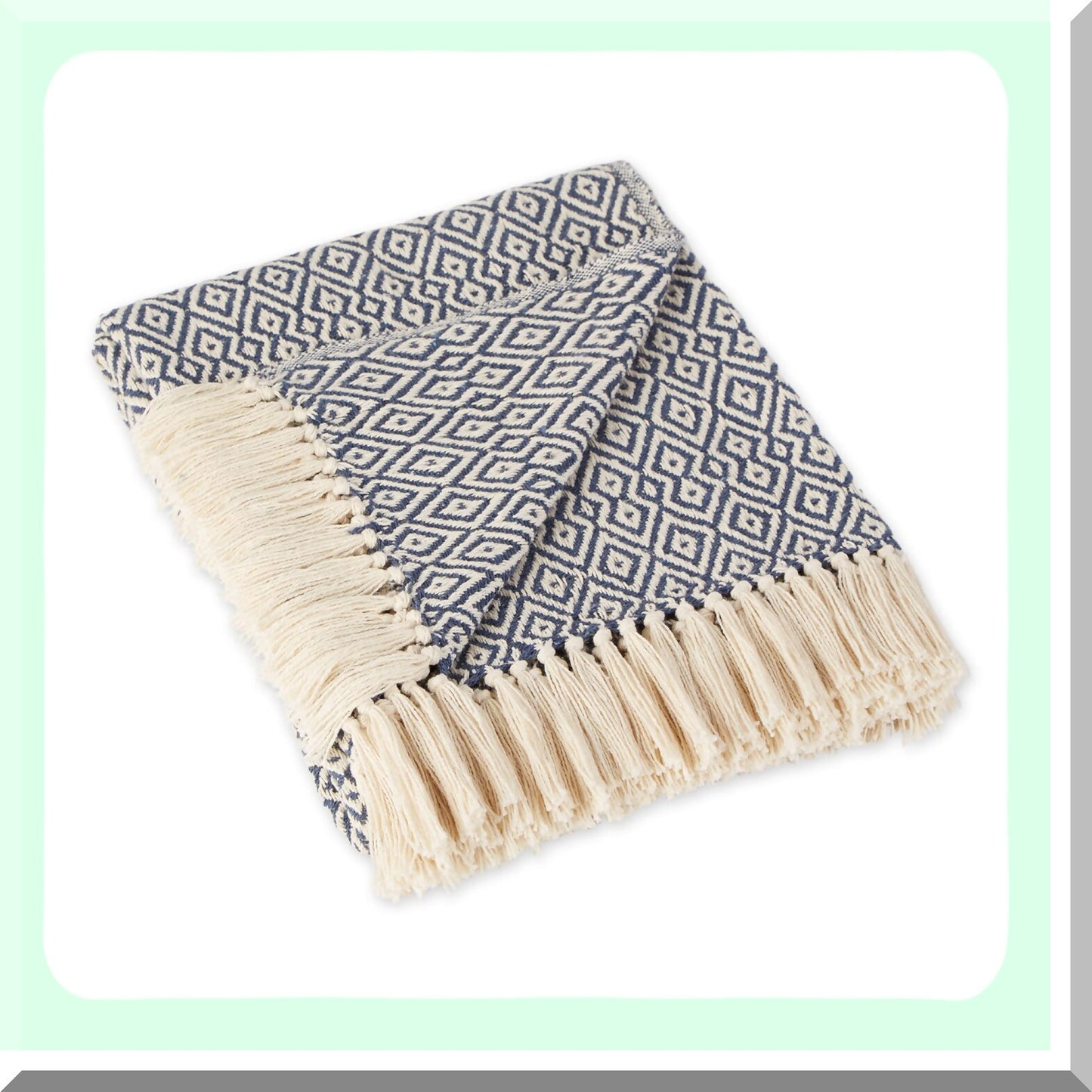 CozyFarm Rustic Diamond Woven Throw Blanket, 50x60, French Blue