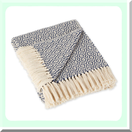 CozyFarm Rustic Diamond Woven Throw Blanket 50x60 French Blue