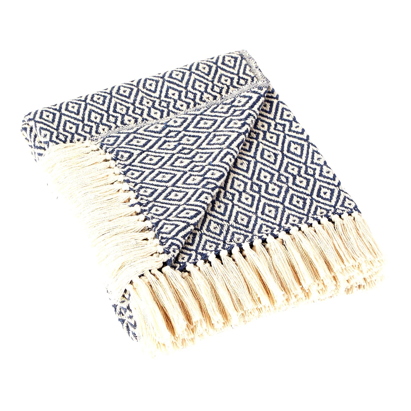 CozyFarm Rustic Diamond Woven Throw Blanket, 50x60, French Blue
