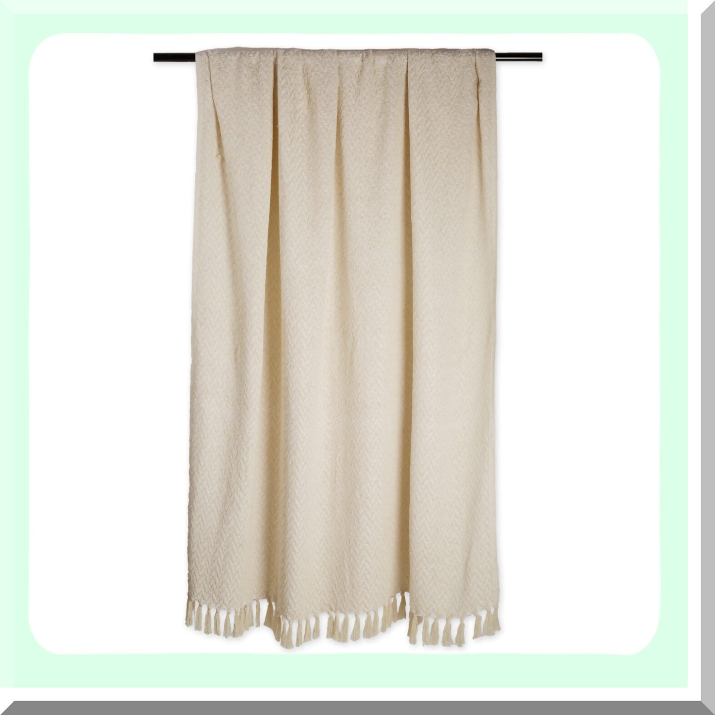 CozyCotton ZigZag Throw Blanket with Hand-Knotted Fringe, 50x60, Natural