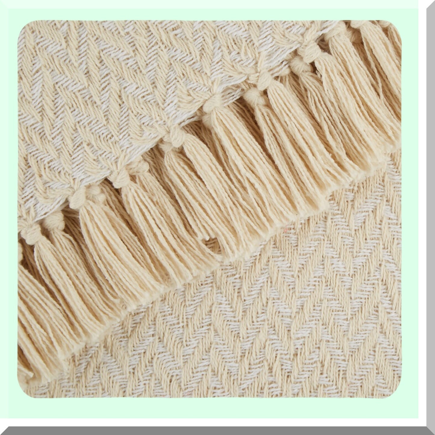 CozyCotton ZigZag Throw Blanket with Hand-Knotted Fringe, 50x60, Natural