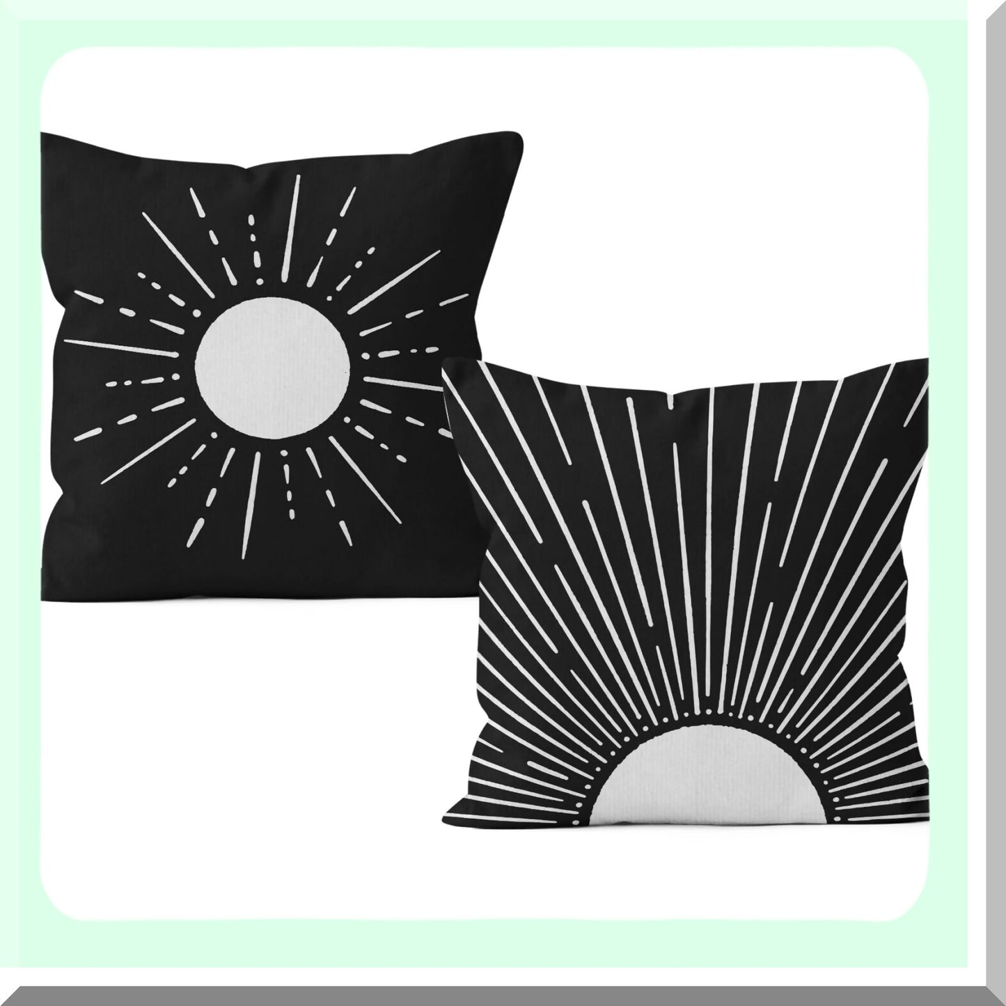Sunrise Boho Decor Pillowcase Set - Modern Art Sun Sunshine Throw Pillow Cover for Sofa Bed Room Home Decor, 18 x 18 Inch, Black, Set of 2
