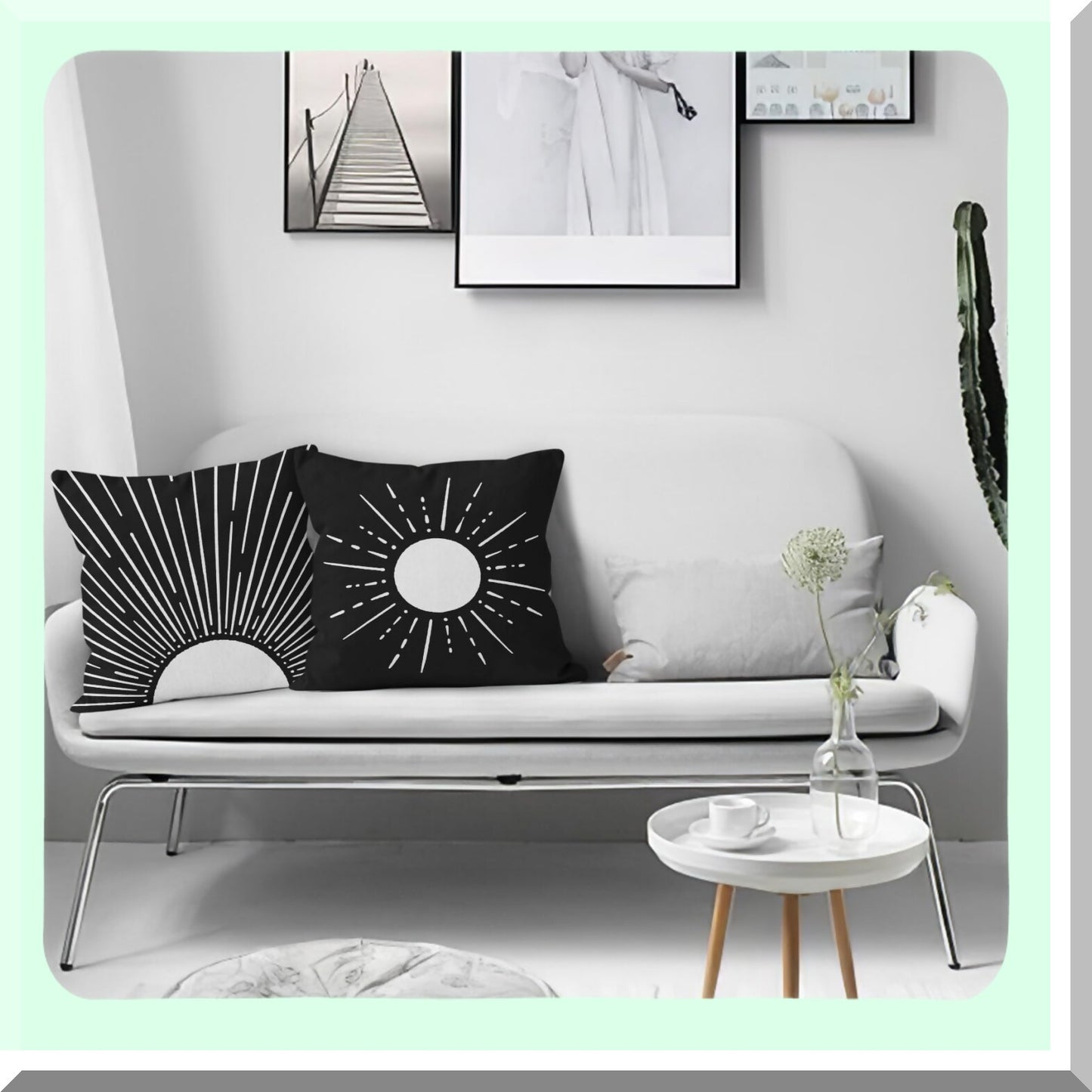 Sunrise Boho Decor Pillowcase Set - Modern Art Sun Sunshine Throw Pillow Cover for Sofa Bed Room Home Decor, 18 x 18 Inch, Black, Set of 2