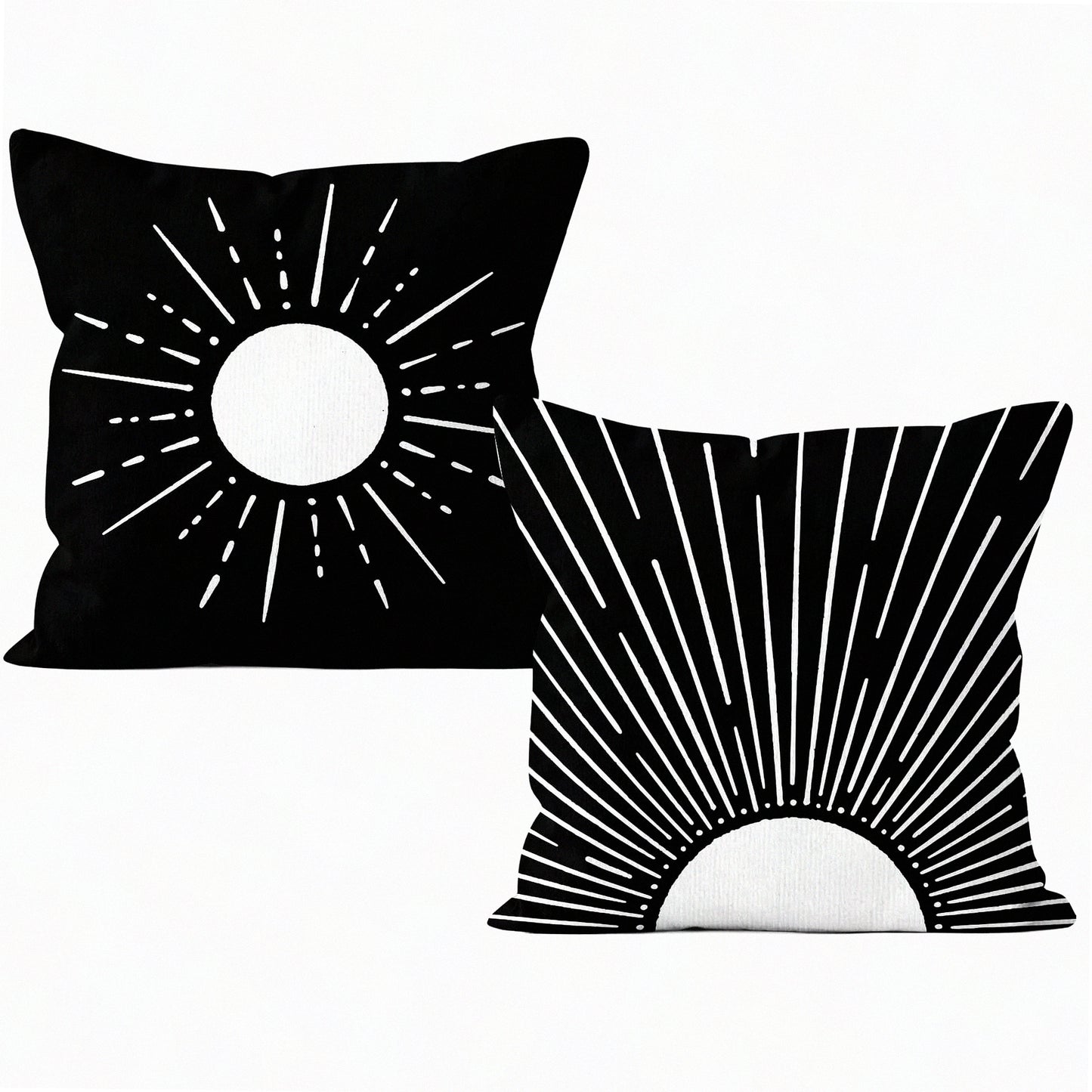 Sunrise Boho Decor Pillowcase Set - Modern Art Sun Sunshine Throw Pillow Cover for Sofa Bed Room Home Decor, 18 x 18 Inch, Black, Set of 2