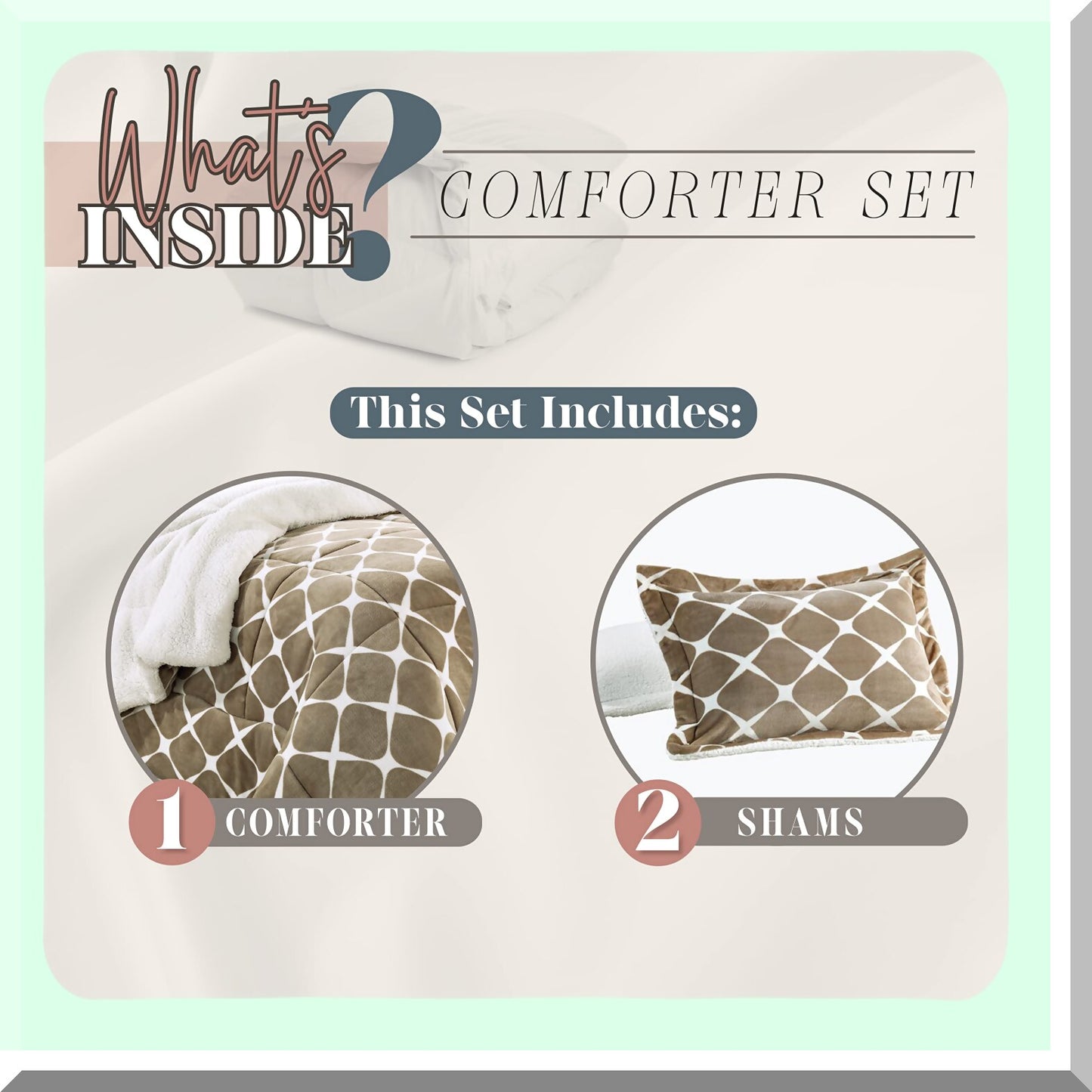 Autumn Taupe Ogee Sherpa Comforter Set - 3-Piece Luna Collection | Soft & Cozy Reversible Bedding | Breathable Micro-Suede Fabric | Queen Size