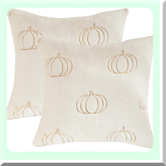 Sequin Pumpkin Embroidery Throw Pillow Covers 18x18 Pack of 2