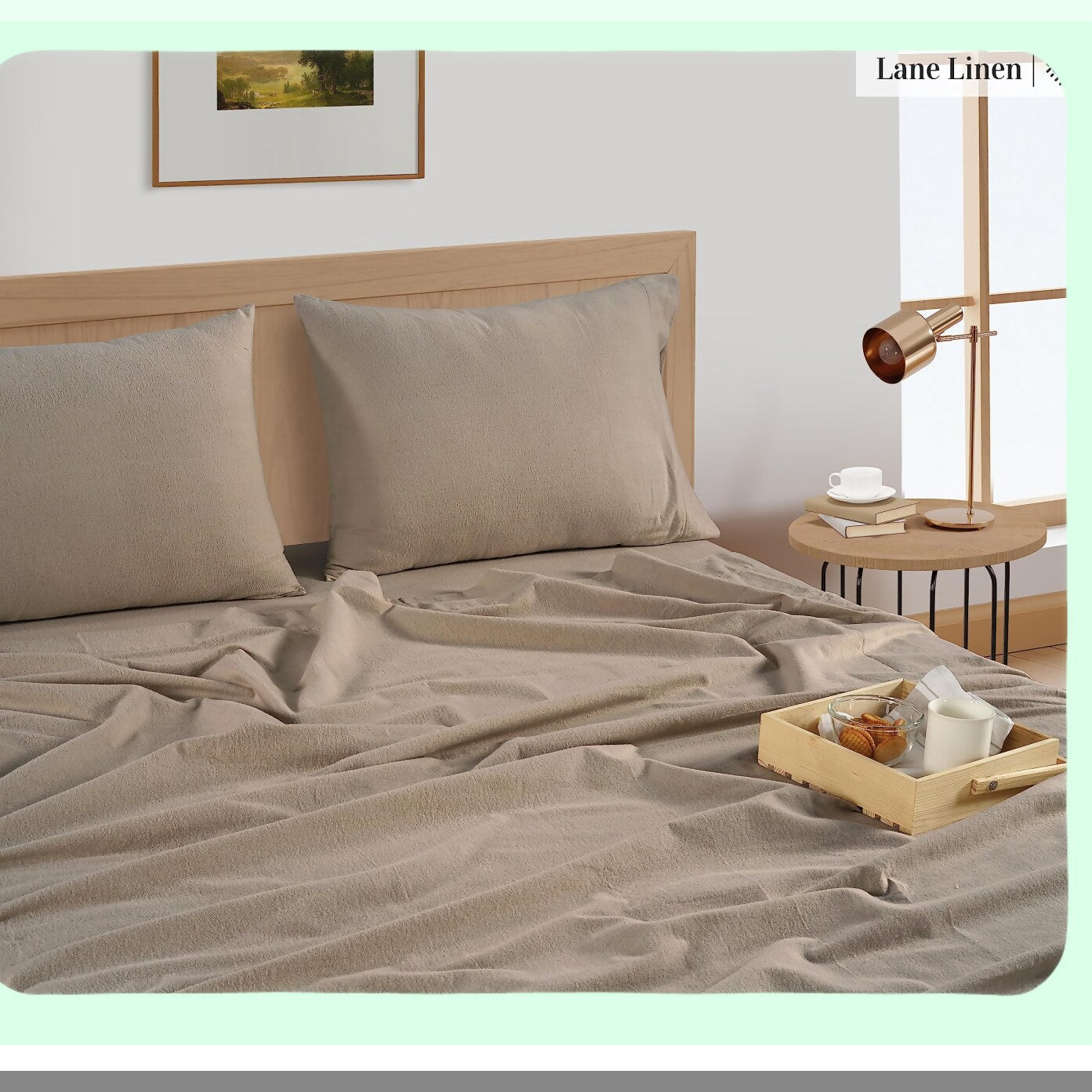 Luxury Cozy Cotton Flannel Queen Sheet Set - Soft Brushed Bedding, Lightweight & Warm 4-Piece Bed Set, Deep Pocket, Taupe Color - Queen Size Sheets