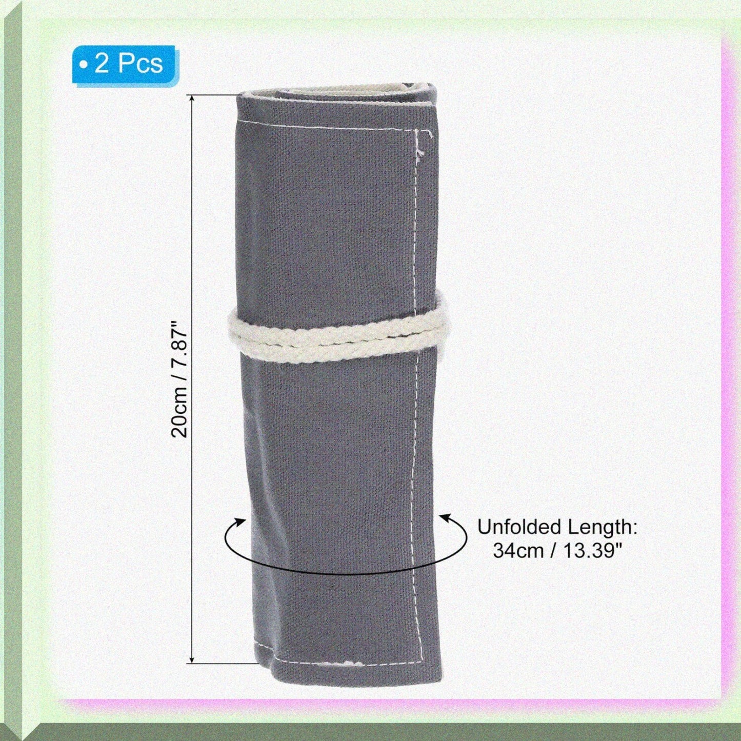 24 Slots Roll Up Pencil Case Gray 2 Pack