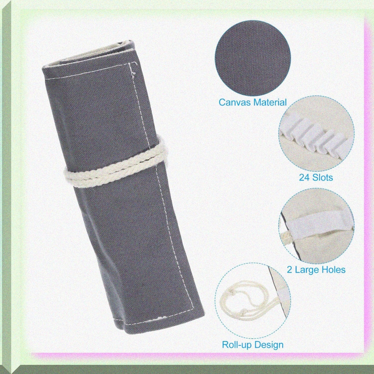 24 Slots Roll Up Pencil Case Gray 2 Pack