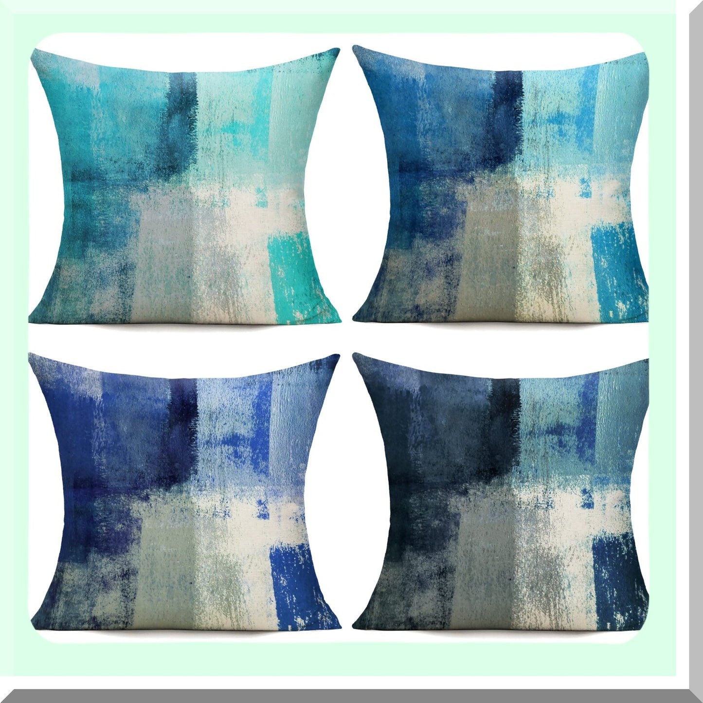 Blue Abstract Outdoor Pillow Covers - Set of 4 Decorative Cushion Cases for Couch, Patio, Sofa, Bed - Teal 16x16 Home Decor - Living Room Bedding
