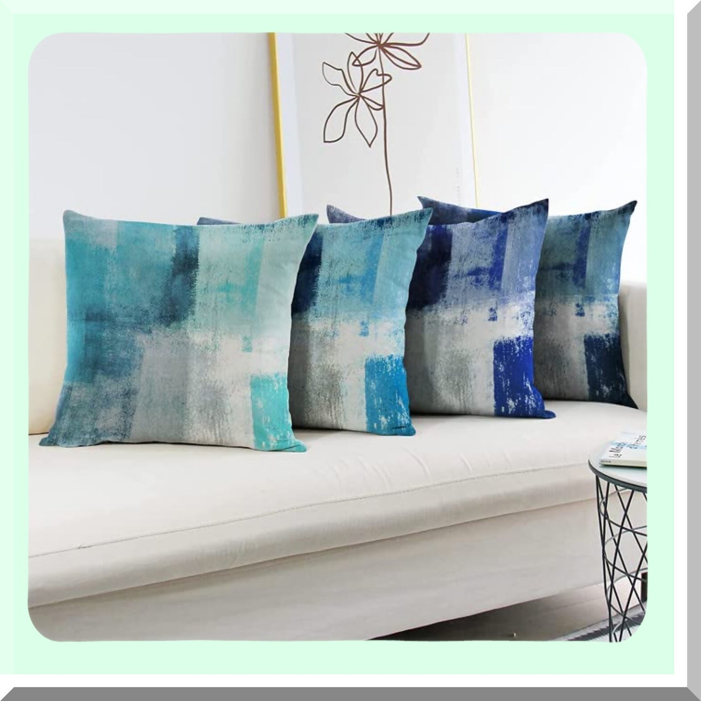 Blue Abstract Outdoor Pillow Covers - Set of 4 Decorative Cushion Cases for Couch, Patio, Sofa, Bed - Teal 16x16 Home Decor - Living Room Bedding