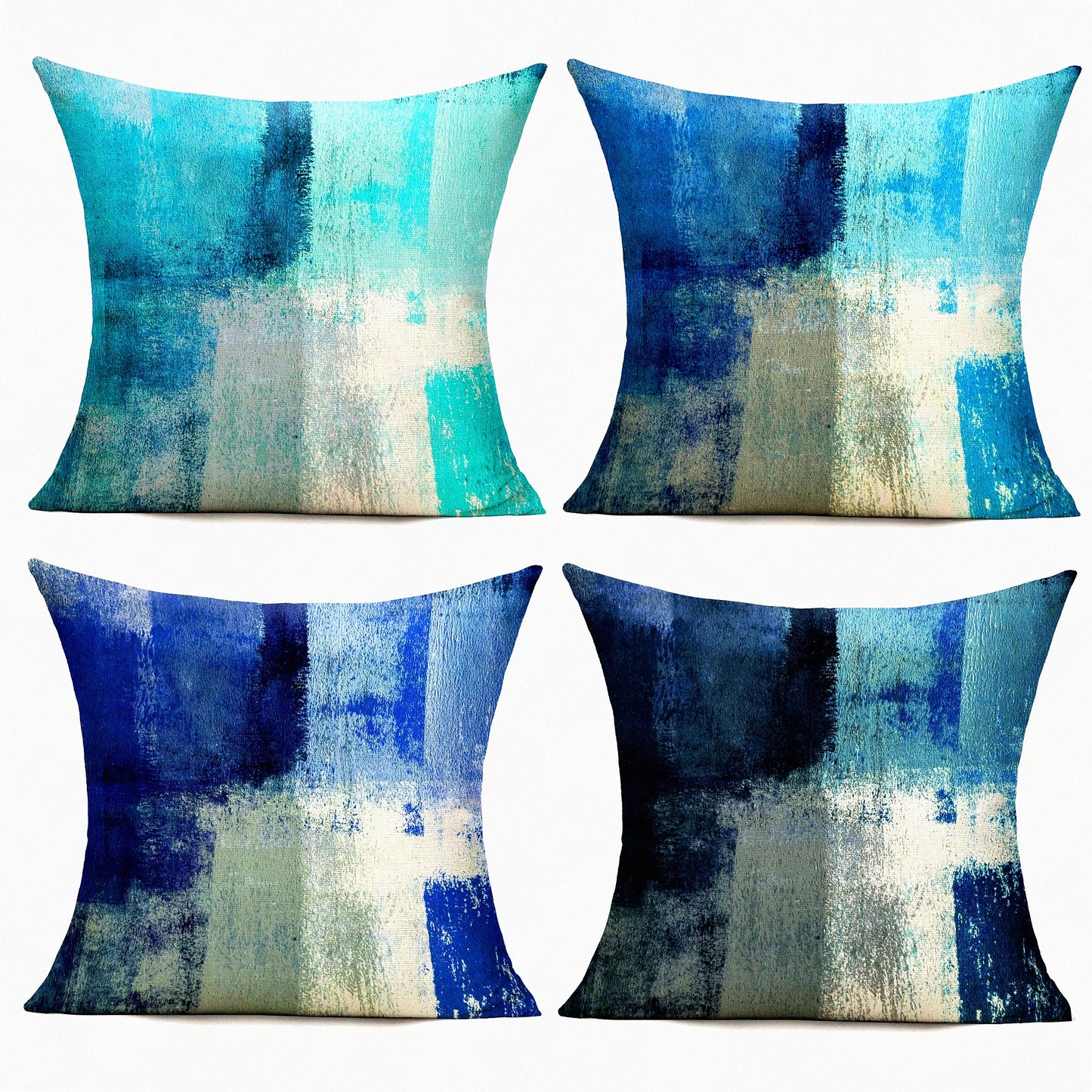Blue Abstract Outdoor Pillow Covers - Set of 4 Decorative Cushion Cases for Couch, Patio, Sofa, Bed - Teal 16x16 Home Decor - Living Room Bedding