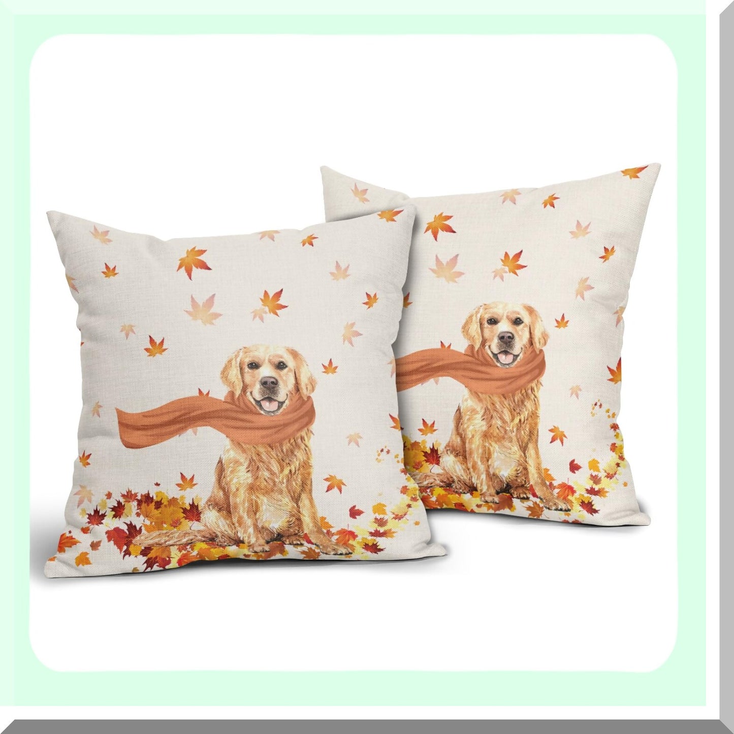 Autumn Harvest Golden Retriever Pillow Cover - Maple Leaves Farmhouse Decorative Protector for Sofa Couch - Modern Thanksgiving Party Living Room Accessory