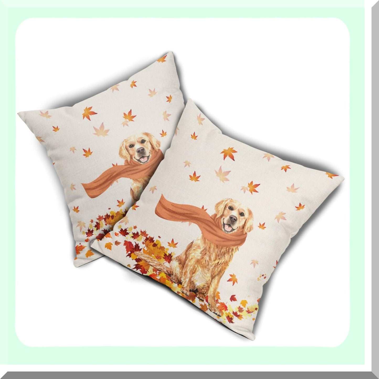 Autumn Harvest Golden Retriever Pillow Cover - Maple Leaves Farmhouse Decorative Protector for Sofa Couch - Modern Thanksgiving Party Living Room Accessory
