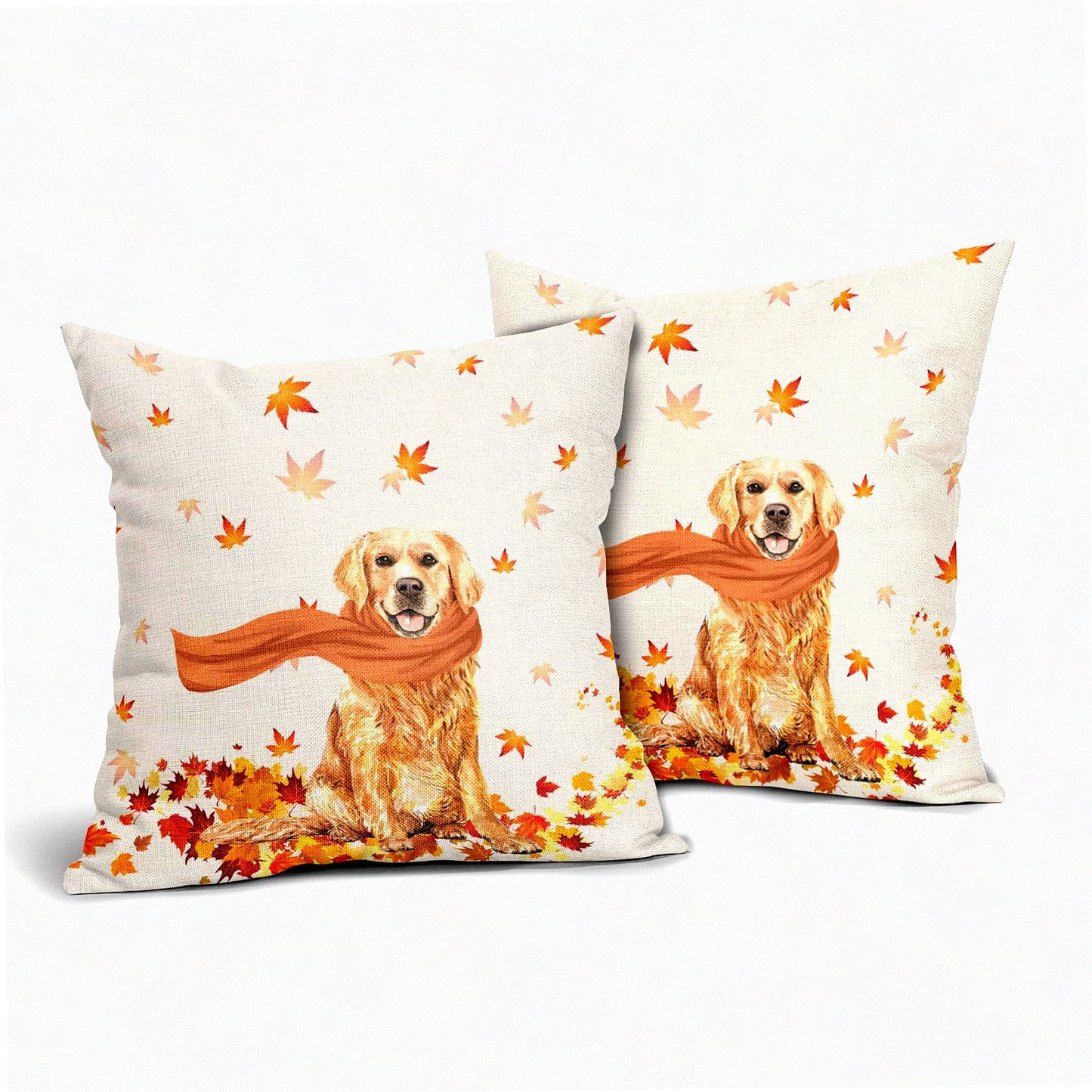 Autumn Harvest Golden Retriever Pillow Cover - Maple Leaves Farmhouse Decorative Protector for Sofa Couch - Modern Thanksgiving Party Living Room Accessory