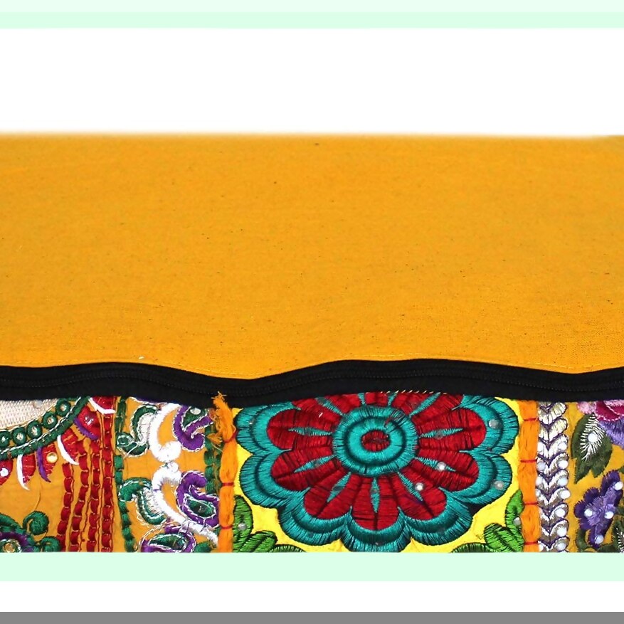 Square Embroidered Patchwork Traditional Pouf Cover - Decorative Ottoman for Living Room - Designer 16x16x5 inches - Unique Home Decor