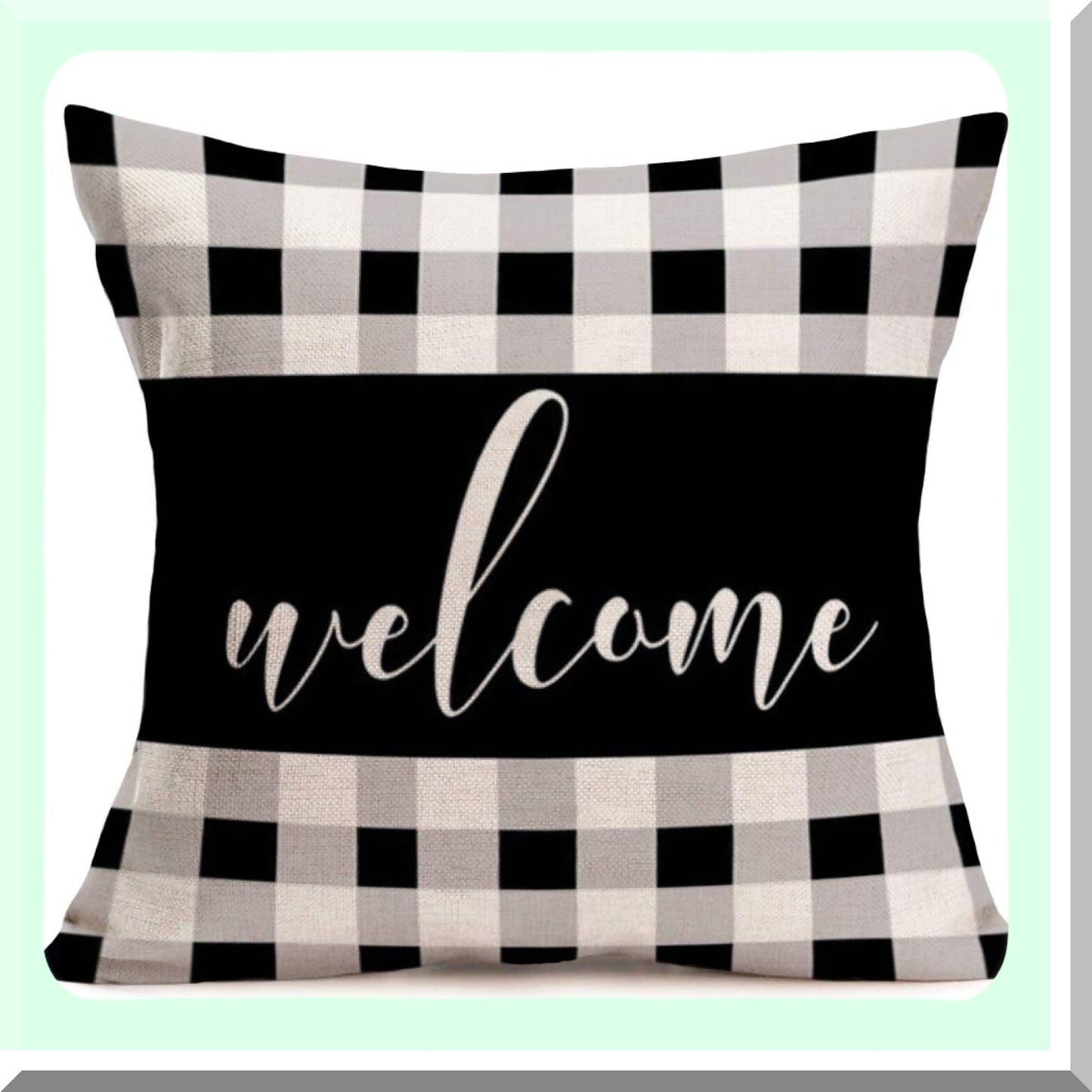 Buffalo Check Plaid Welcome Quote Pillow Cover - Rustic Farmhouse Decor Cushion Case for Sofa Couch Bed - Cotton Linen Throw Pillow 18"x18"