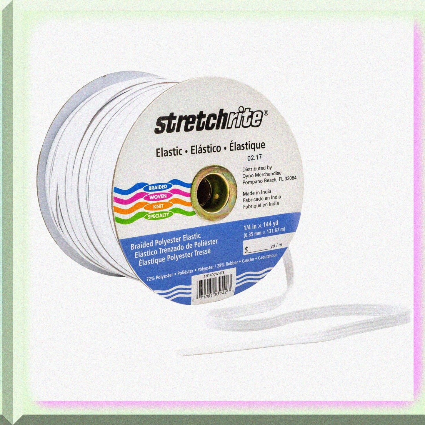 1/4 Inch Braided Polyester Elastic 144 Yards White
