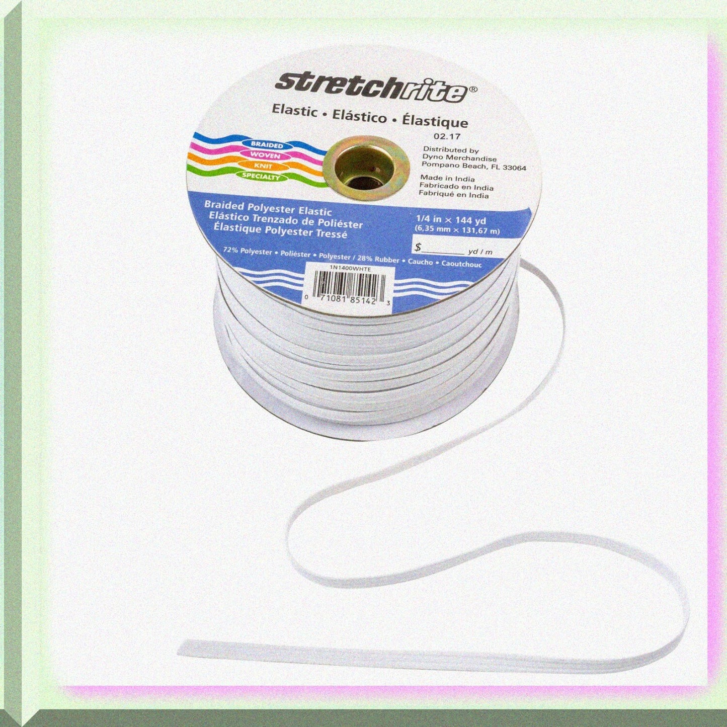 1/4 Inch Braided Polyester Elastic 144 Yards White