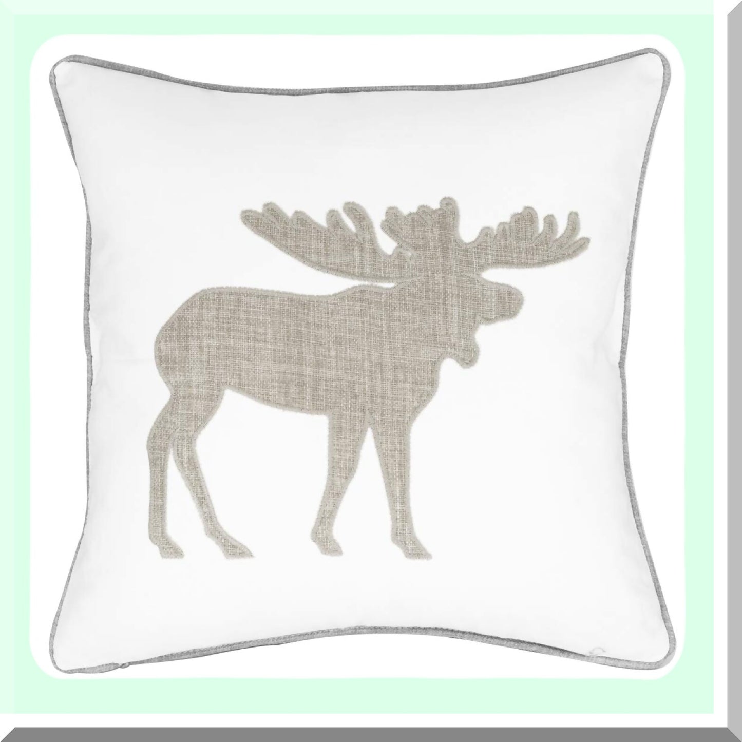 Wildlife Embroidered Cotton Pillow Covers - Moose Pattern Decorative Cushion Cases for Couch - 18x18 Inches White Throw Pillow Covers