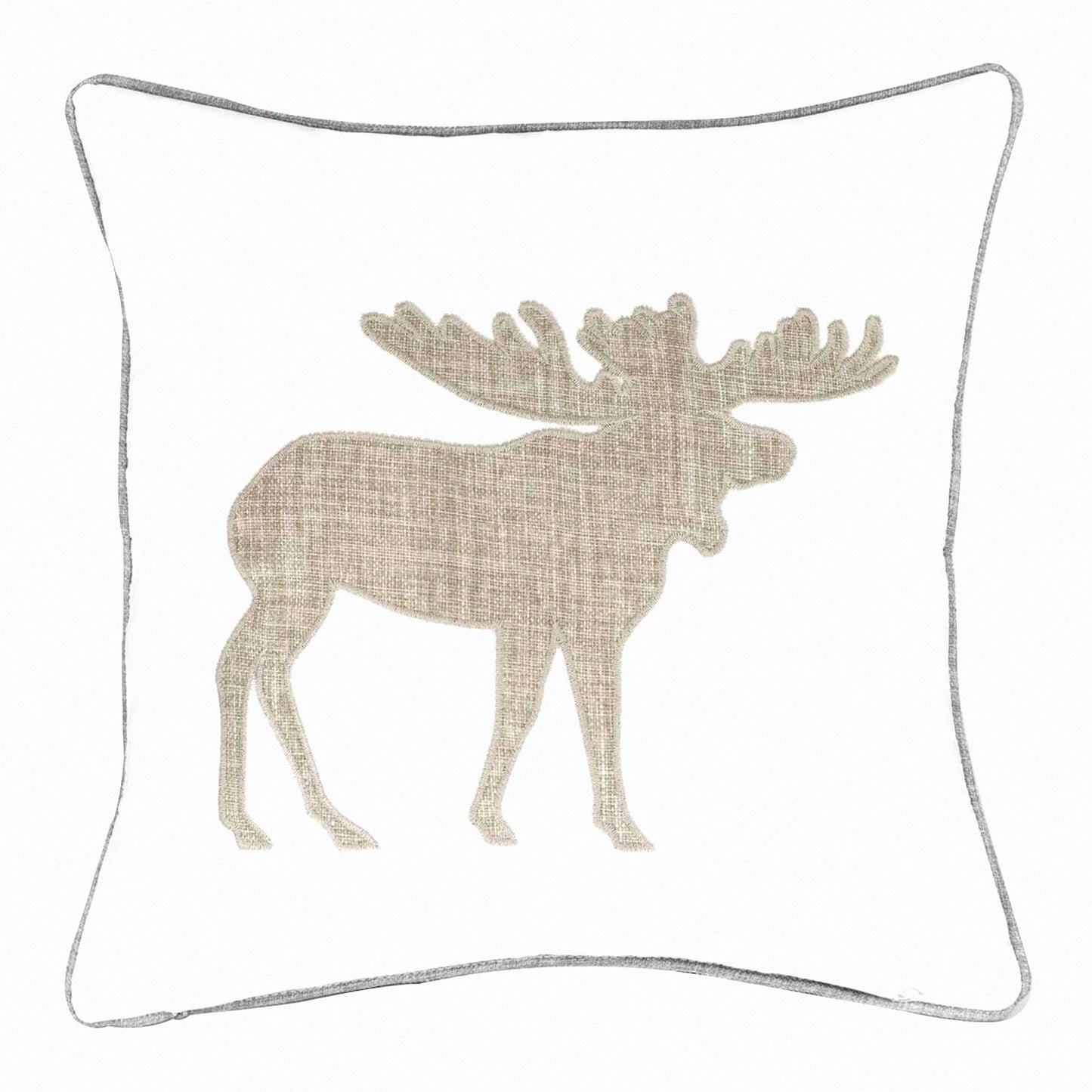 Wildlife Embroidered Cotton Pillow Covers - Moose Pattern Decorative Cushion Cases for Couch - 18x18 Inches White Throw Pillow Covers