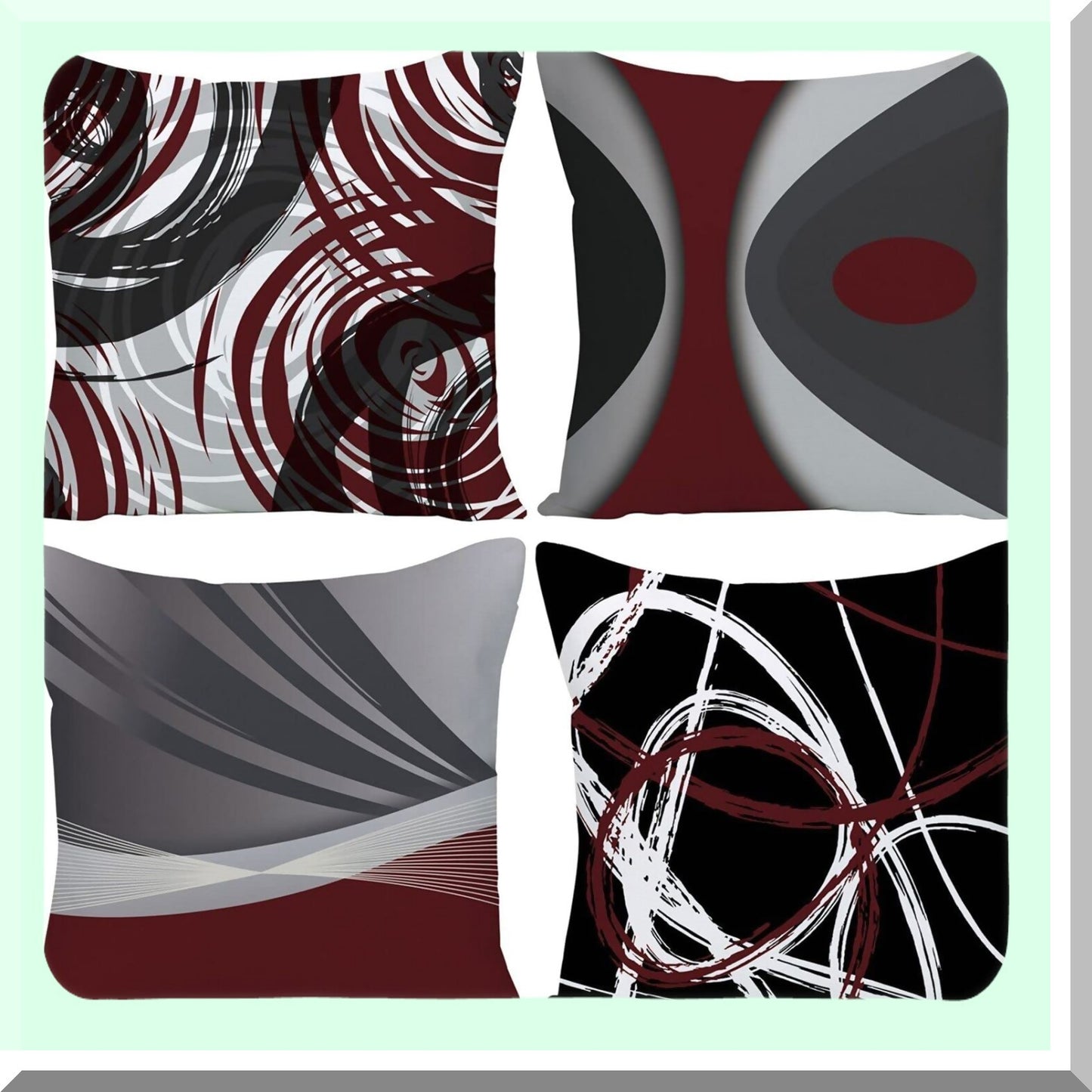 Abstract Stripe Red Grey Pillow Covers - Set of 4 | Modern Acrylic Bold Decorative Cases | Home Decor Square 18x18 Inches Pillowcases
