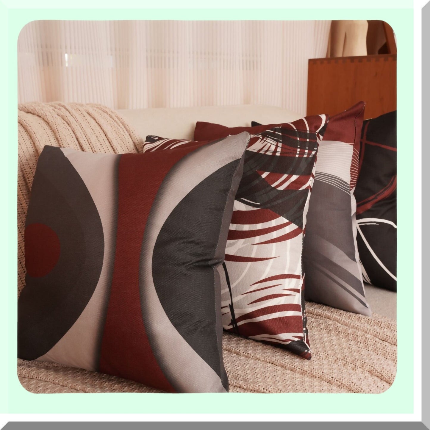 Abstract Stripe Red Grey Pillow Covers - Set of 4 | Modern Acrylic Bold Decorative Cases | Home Decor Square 18x18 Inches Pillowcases