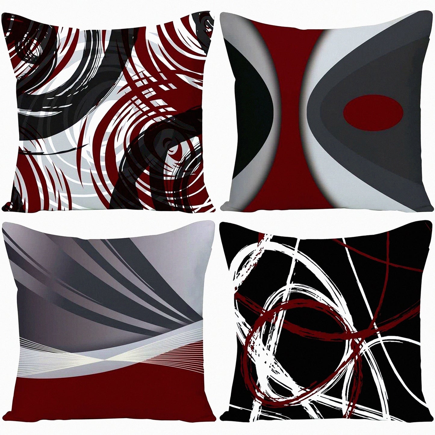 Abstract Stripe Red Grey Pillow Covers - Set of 4 | Modern Acrylic Bold Decorative Cases | Home Decor Square 18x18 Inches Pillowcases