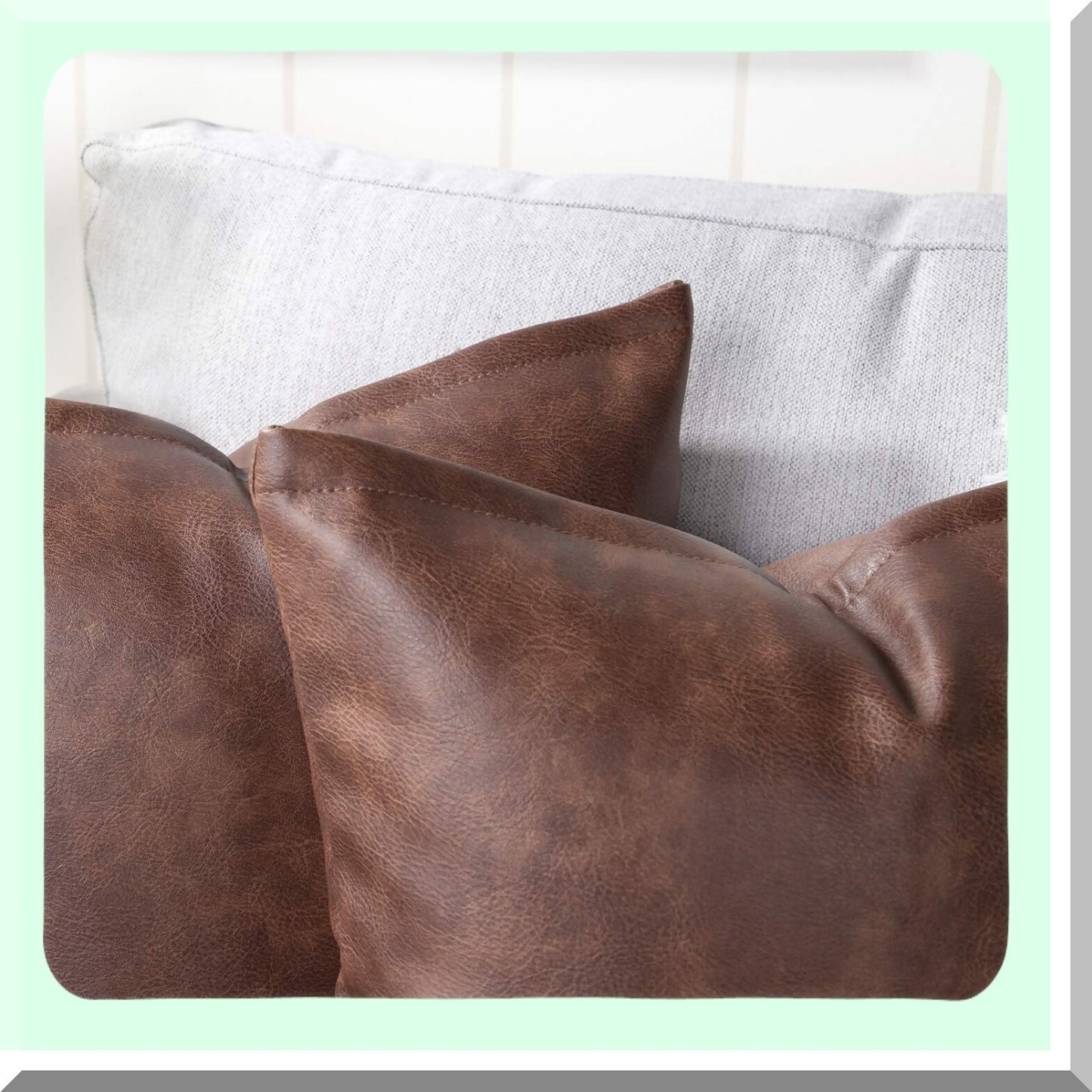 Luxury Leather Cushion Covers - Modern Solid Decorative Throw Pillowcases for Couch Sofa Bed. Set of 2, 20x20 Inches, Dark Brown. Outdoor & Indoor.