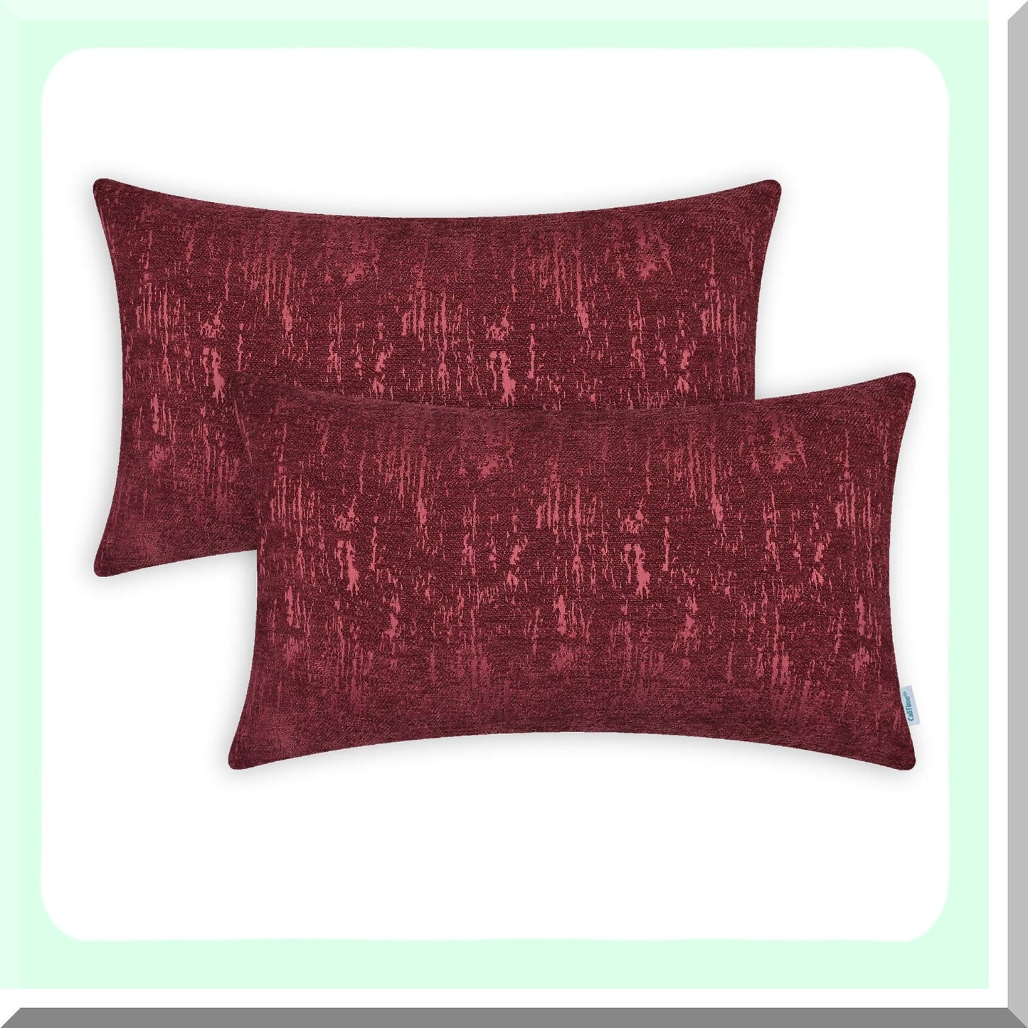 Marble Jacquard Chenille Cushion Covers - 2 Pack Super Soft Throw Pillow Cases for Home Decor - Burgundy Farmhouse Sofa Accessories 12x20"