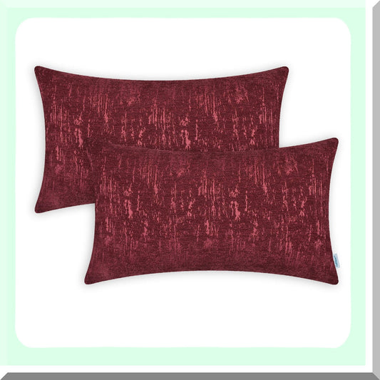 Marble Jacquard Chenille Cushion Covers 12x20" Burgundy