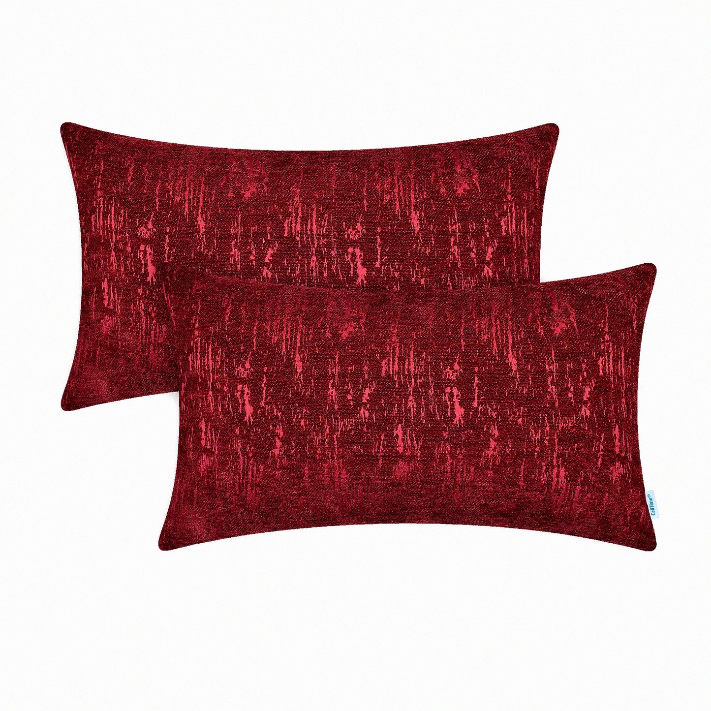 Marble Jacquard Chenille Cushion Covers - 2 Pack Super Soft Throw Pillow Cases for Home Decor - Burgundy Farmhouse Sofa Accessories 12x20"