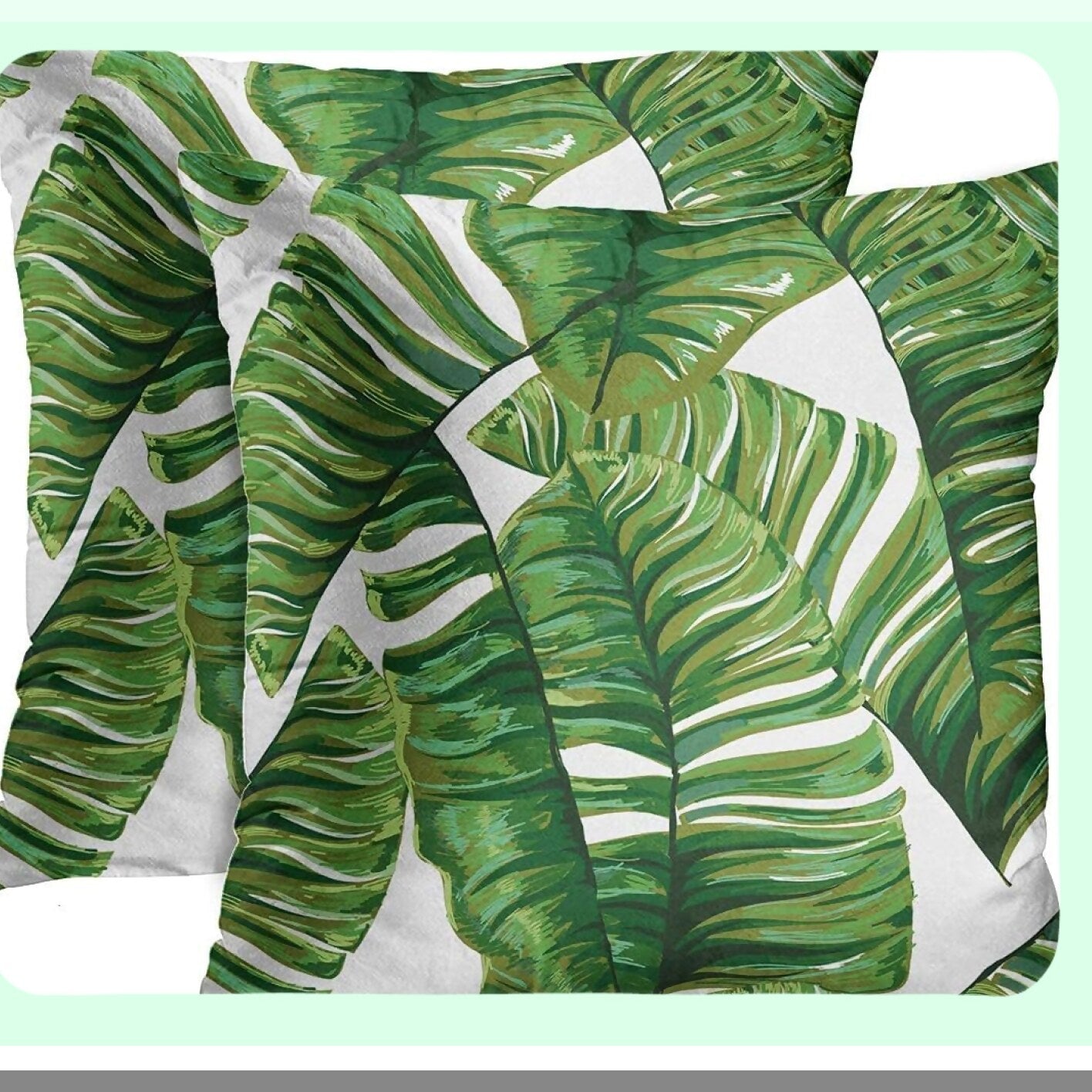 Tropical Palm Leaf Decorative Pillow Covers - Set of 2 Artistic Vintage Green Square 18x18 Inches Summer White Pillowcases for Home Decor