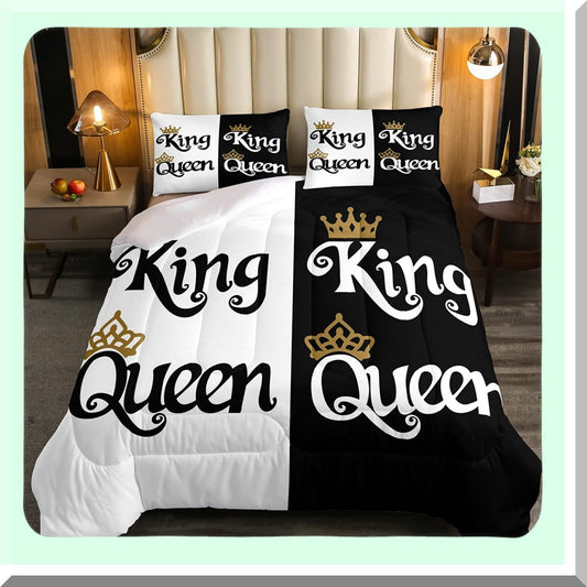 King and Queen Crown Comforter Set with Pillow Cases