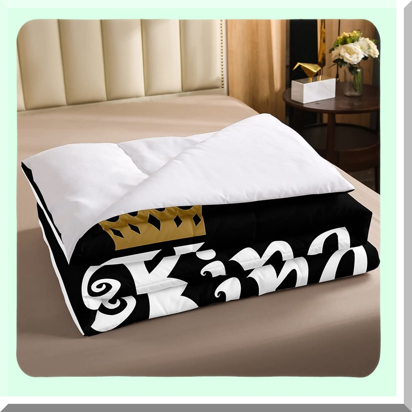 King and Queen Crown Comforter Set - Black White Couple Bedding for Adults. His Her Mr Mrs Quilt Duvet Sets - Wedding Valentines Gift. Bedroom Decor Queen Size with 2 Pillow Cases.