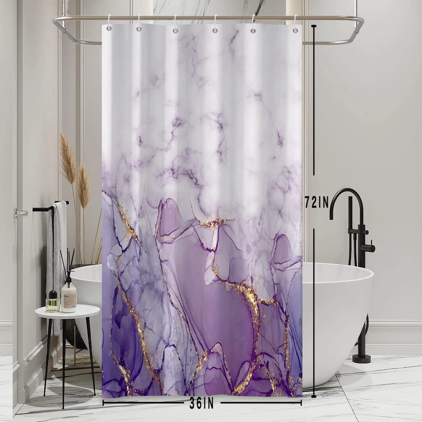 Purple Marble 36x72 Inches Shower Curtain Set